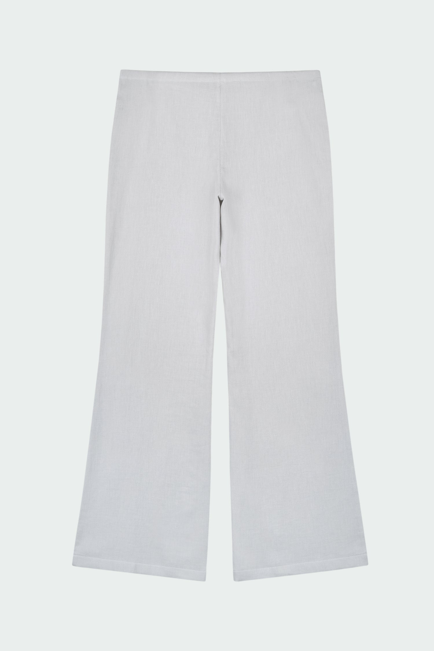Chloe Pants in cloud gray, lightweight cotton pants with a drawstring waist, side pockets, and a flared bottom, relaxed fit for effortless everyday wear