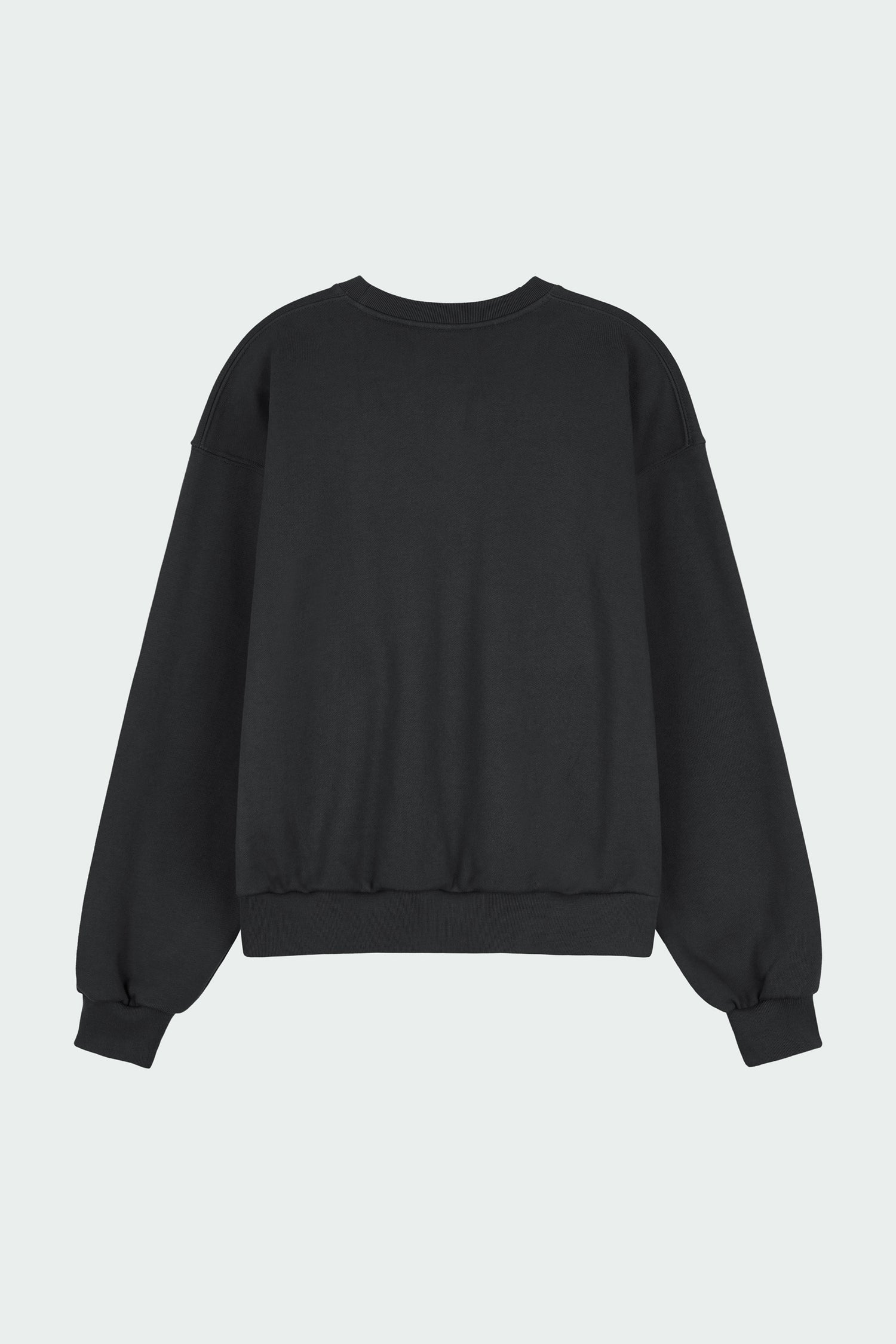 Willow Sweatshirt in ink black, a soft cotton French terry pullover with a crew neck, V-stitch detail, ribbed trims, and a relaxed fit, designed for everyday comfort