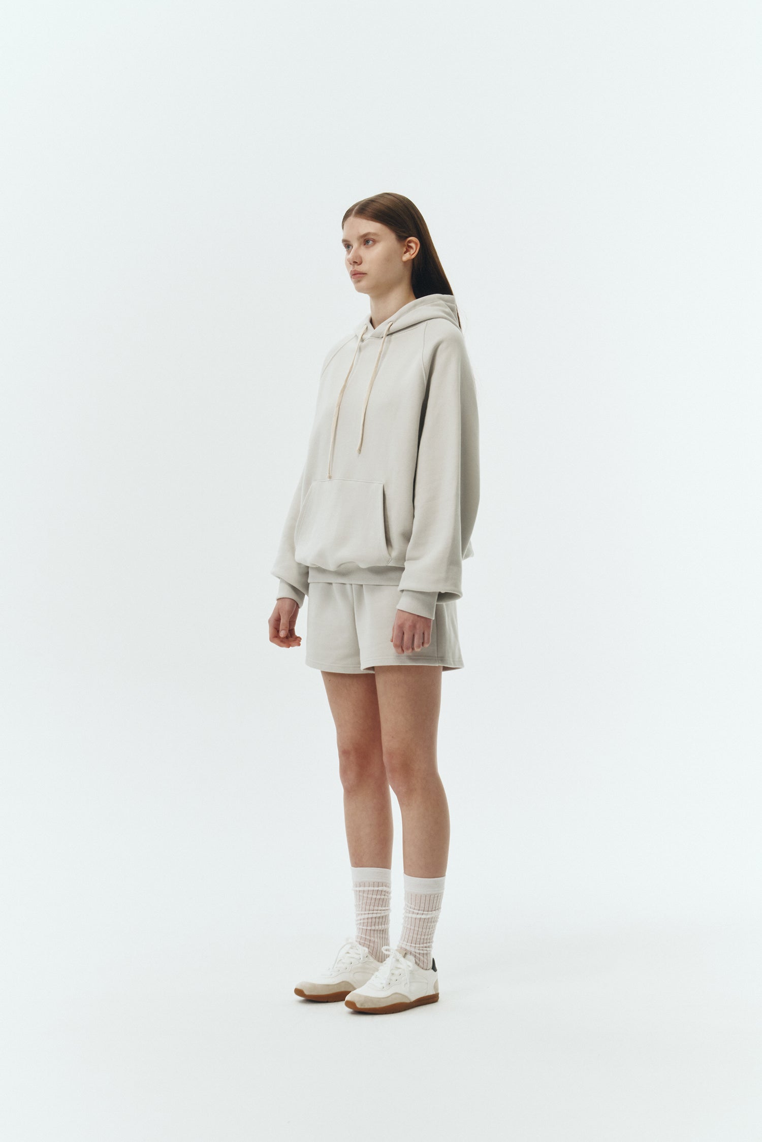 Kaia Shorts in dune, mini-length cotton French terry shorts with an elasticated drawstring waist, side pockets, and back pocket, regular fit, part of a casual set