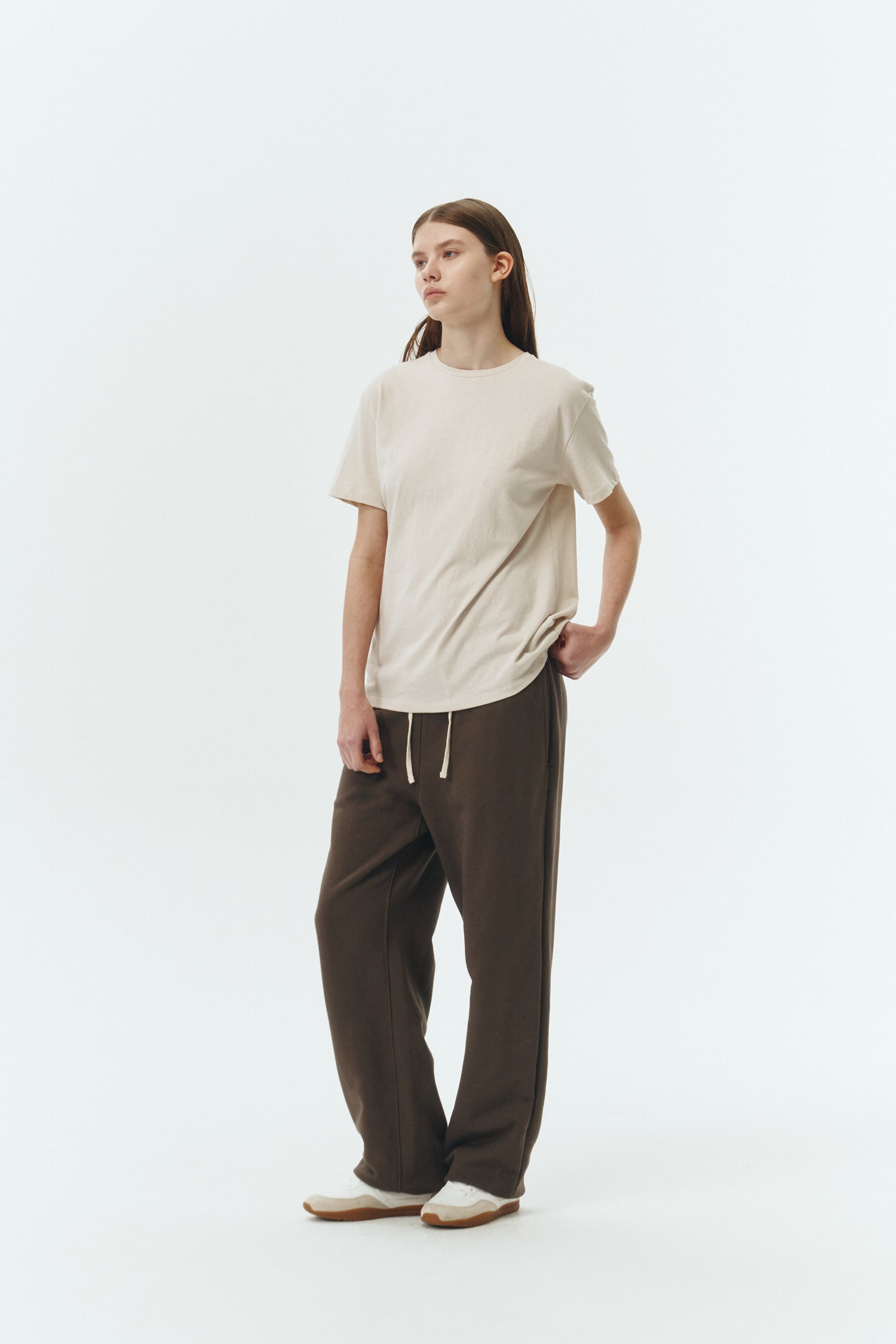 Willow Sweatpants in chocolate, soft French terry cotton with drawstring waistband, side pockets, and elastic cuffs, regular fit, part of a set