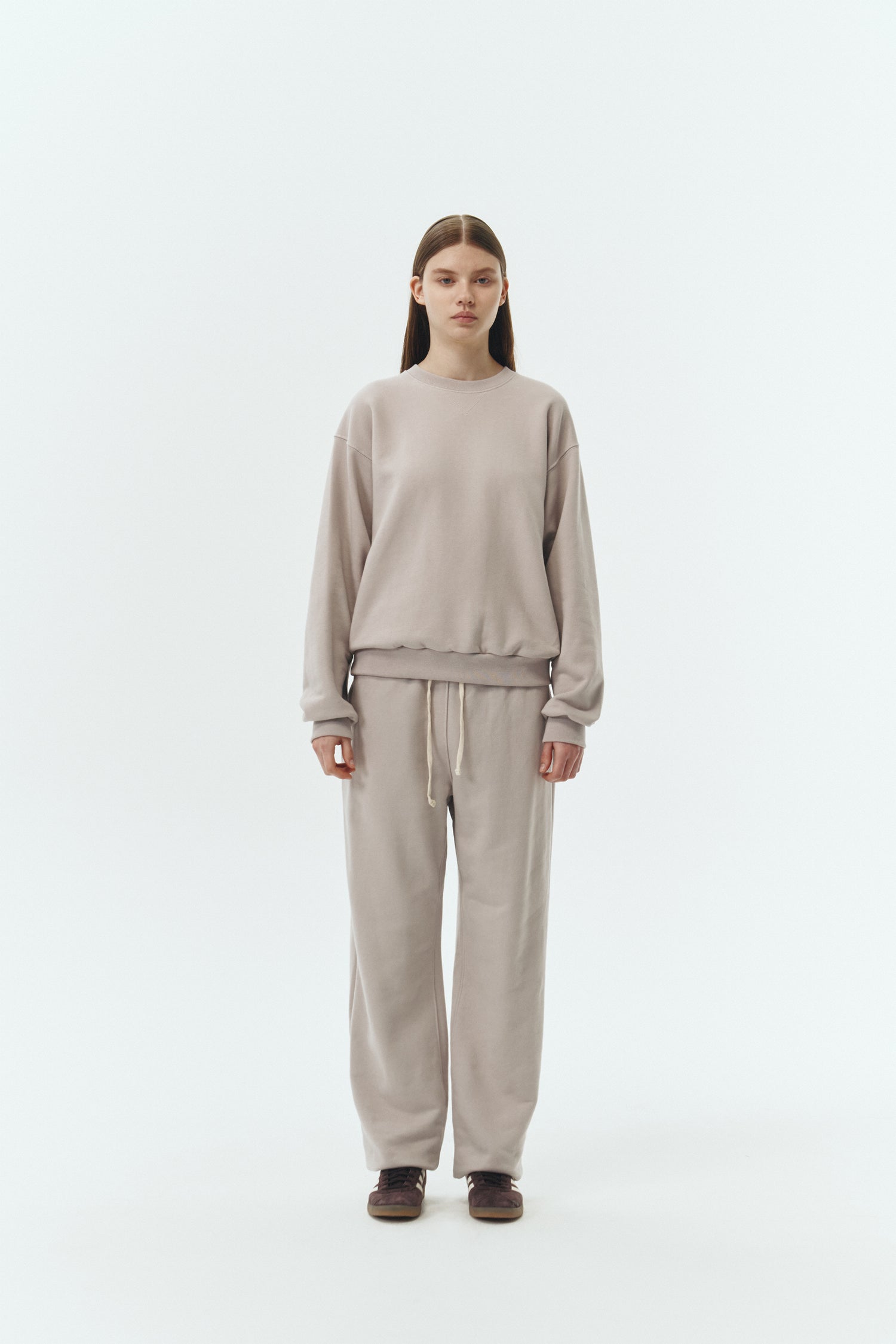 Willow Sweatshirt in peace gray, a soft cotton French terry pullover with a crew neck, V-stitch detail, ribbed trims, and a relaxed fit, designed for everyday comfort