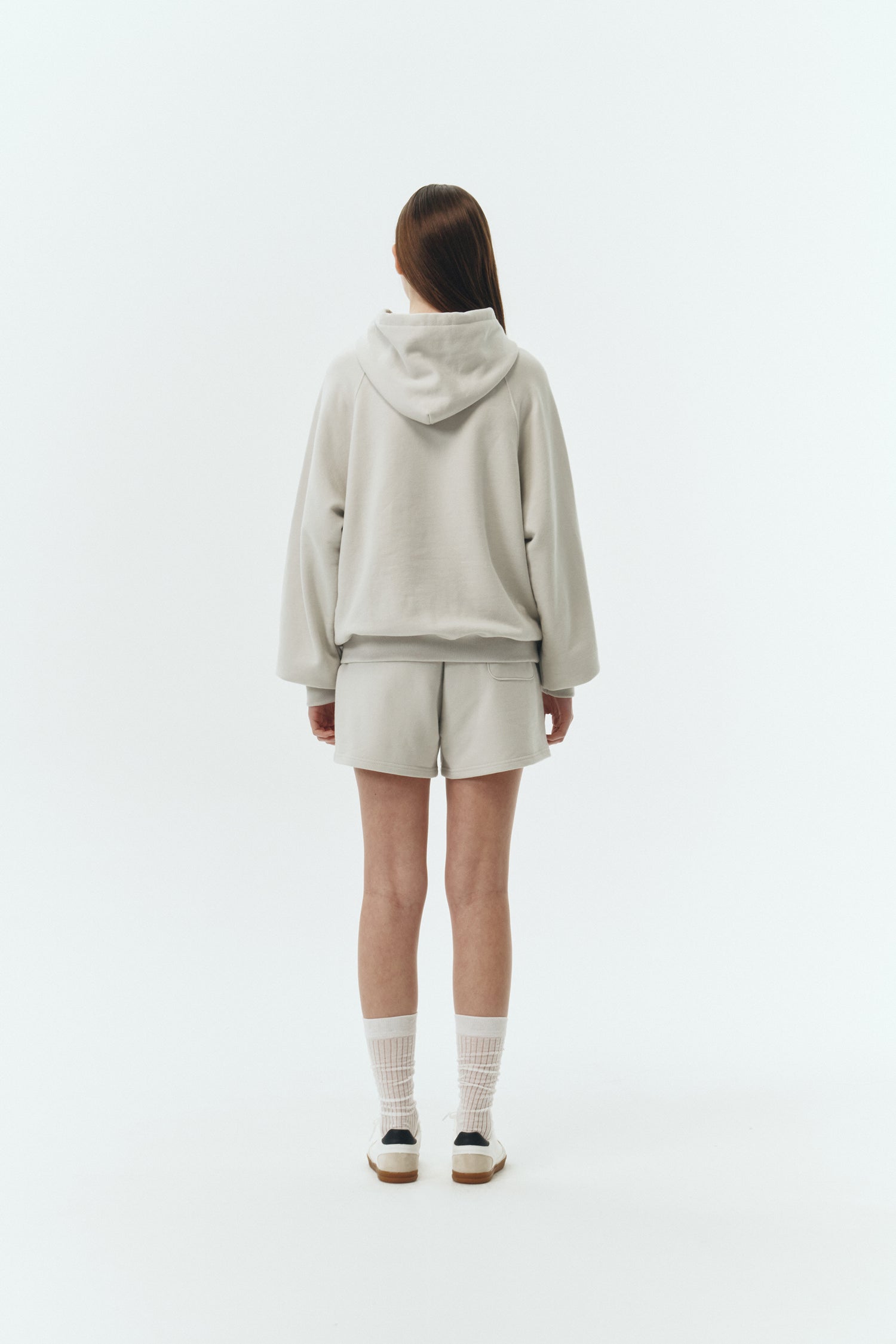 Kaia Shorts in dune, mini-length cotton French terry shorts with an elasticated drawstring waist, side pockets, and back pocket, regular fit, part of a casual set