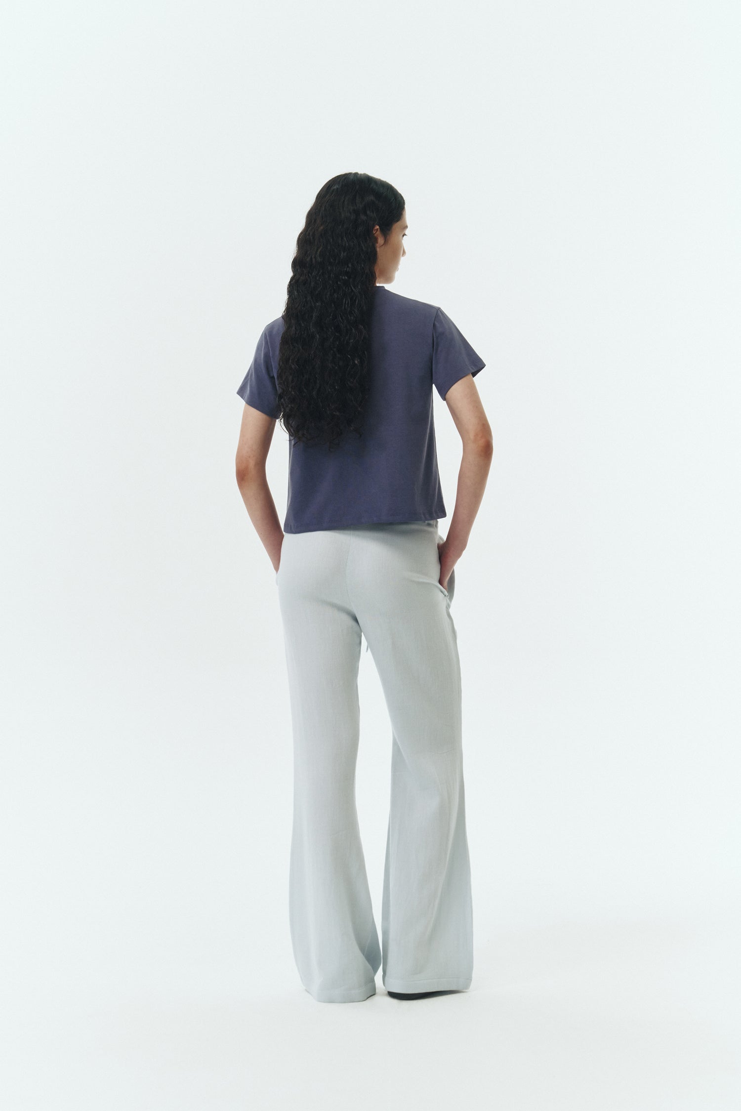 Ivy T-shirt in purple, cropped short-sleeve tee in a lightweight cotton-poly blend with crew neck, regular fit, and clean silhouette.