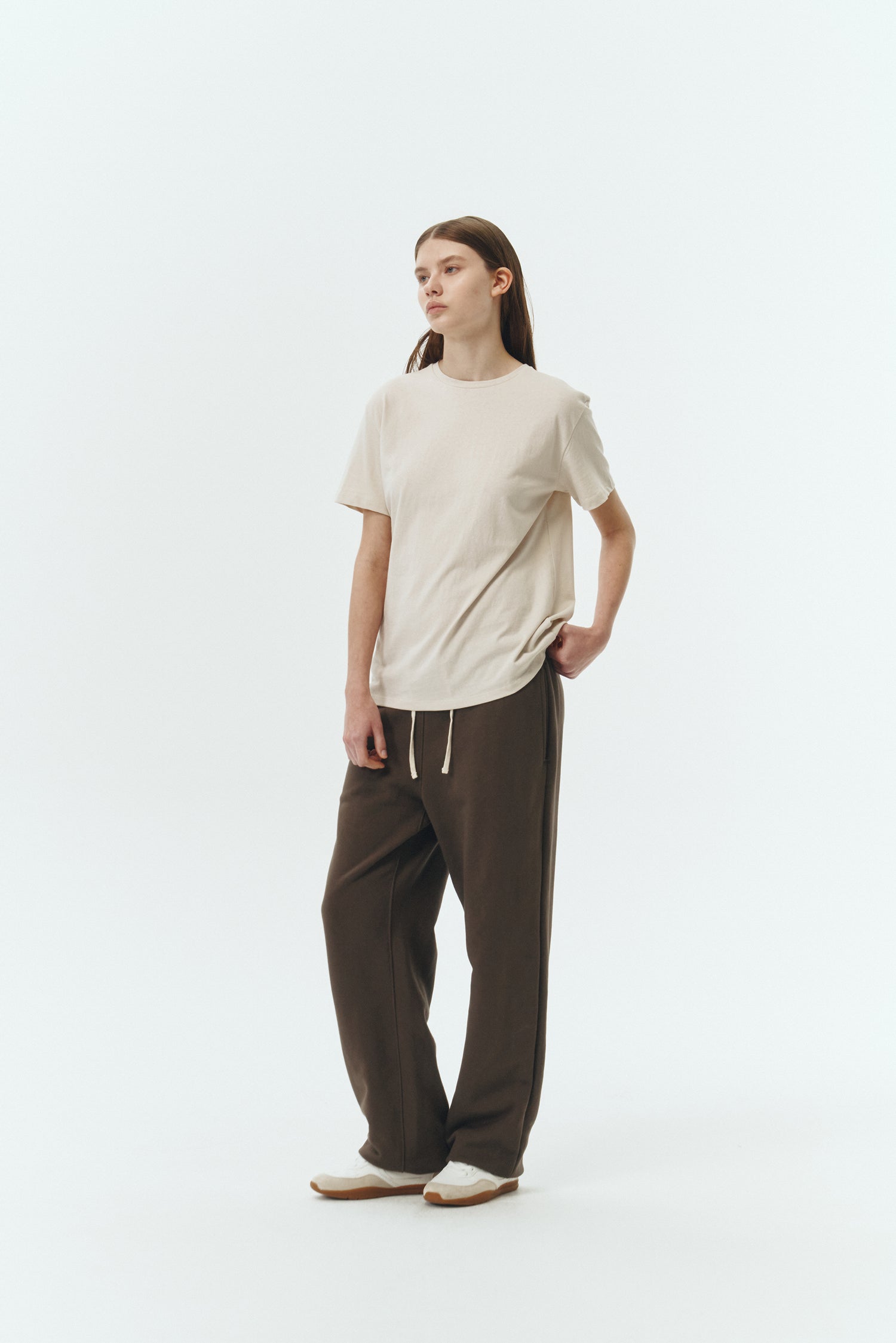 Lara T-shirt in natural, a relaxed-fit lightweight cotton tee with a crew neck and short sleeves for breathable daily wear.