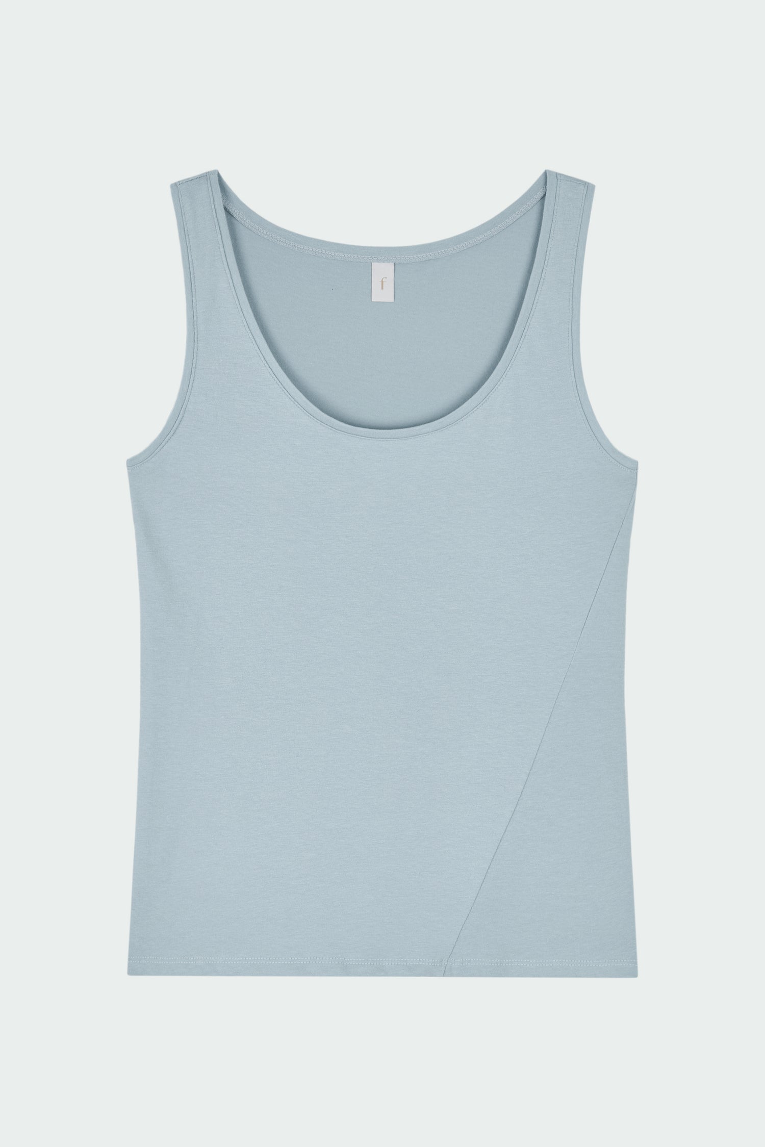 Zoe Tank Top in sky, slim-fit stretch cotton tank with scooped neckline and diagonal seam detail for a sleek and minimal silhouette.
