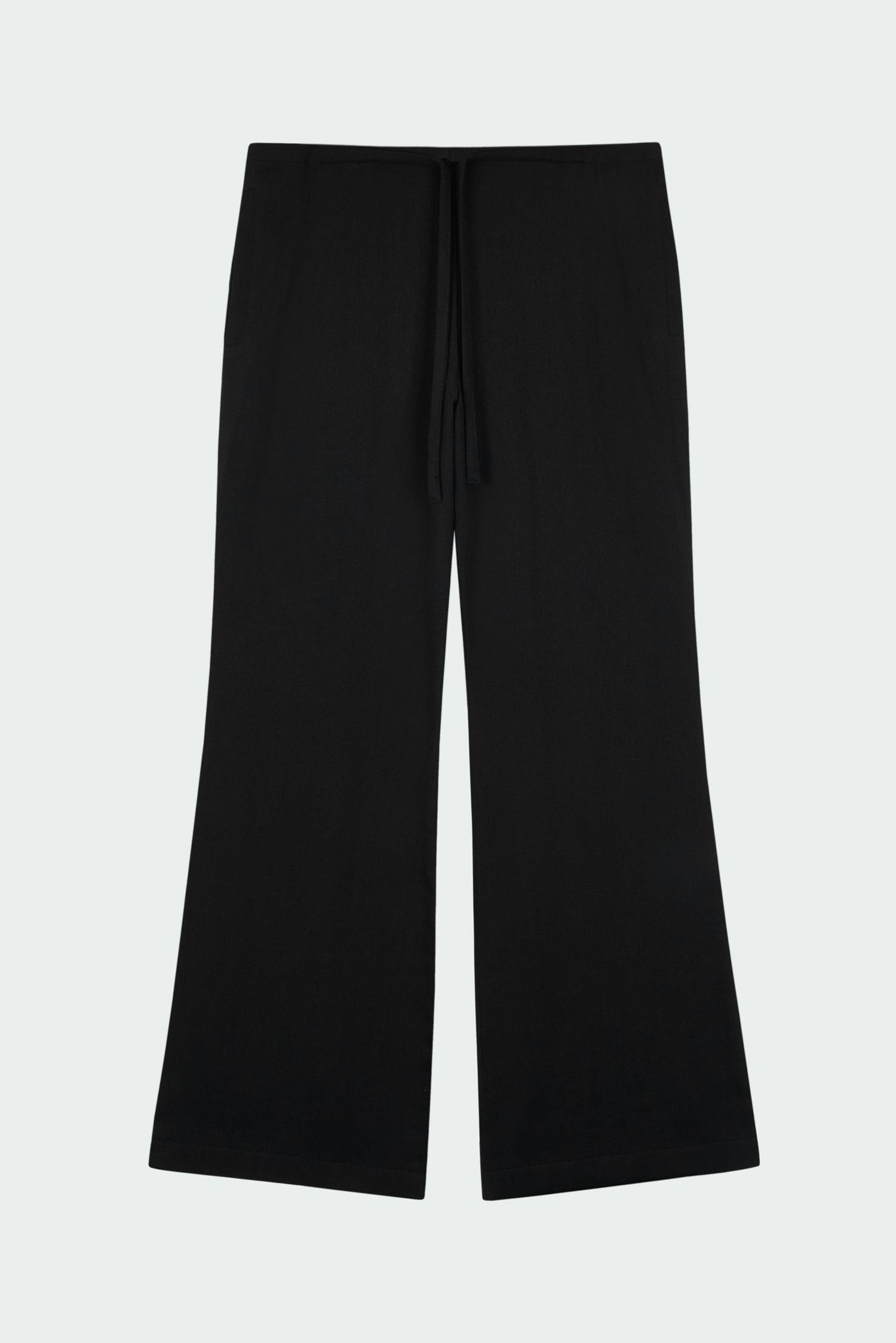 Chloe Pants in black, lightweight cotton pants with a drawstring waist, side pockets, and a flared bottom, relaxed fit for effortless everyday wear
