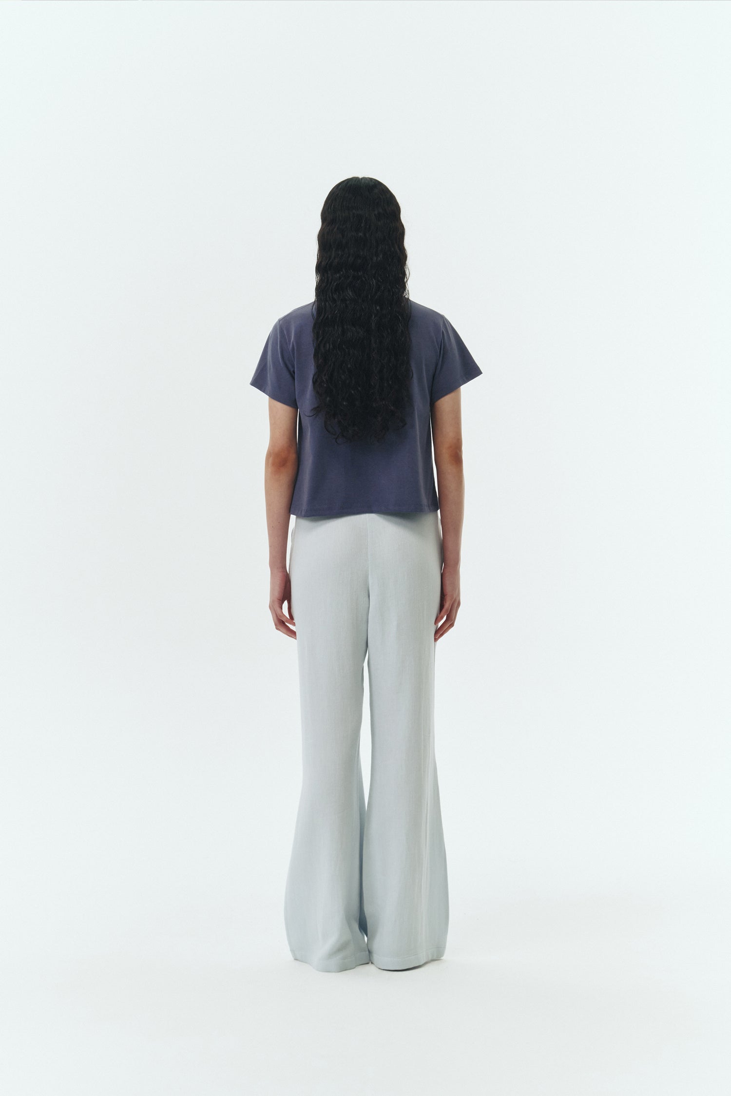 Chloe Pants in sky, lightweight cotton pants with a drawstring waist, side pockets, and a flared bottom, relaxed fit for effortless everyday wear