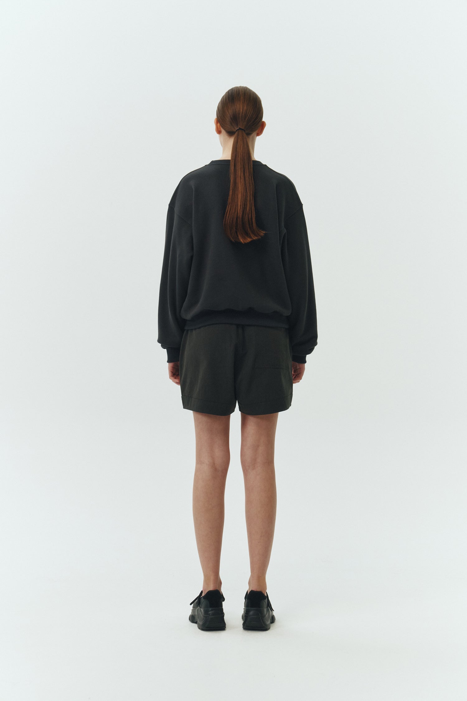 River Shorts in charcoal, lightweight cotton pull-on shorts with an elastic waistband, inner drawstring, side and back pockets, regular fit for everyday comfort