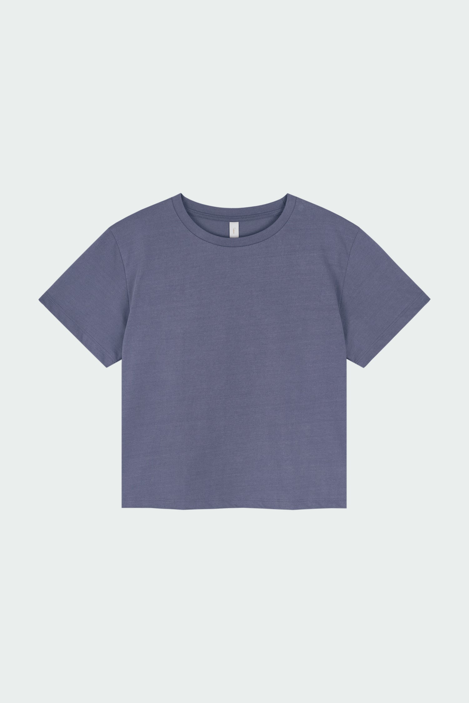 Ivy T-shirt in purple, cropped short-sleeve tee in a lightweight cotton-poly blend with crew neck, regular fit, and clean silhouette.