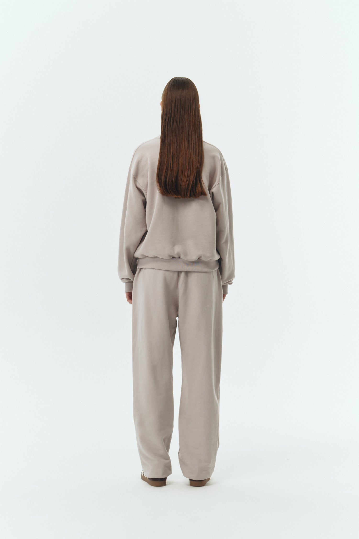 Willow Sweatshirt in peace gray, a soft cotton French terry pullover with a crew neck, V-stitch detail, ribbed trims, and a relaxed fit, designed for everyday comfort