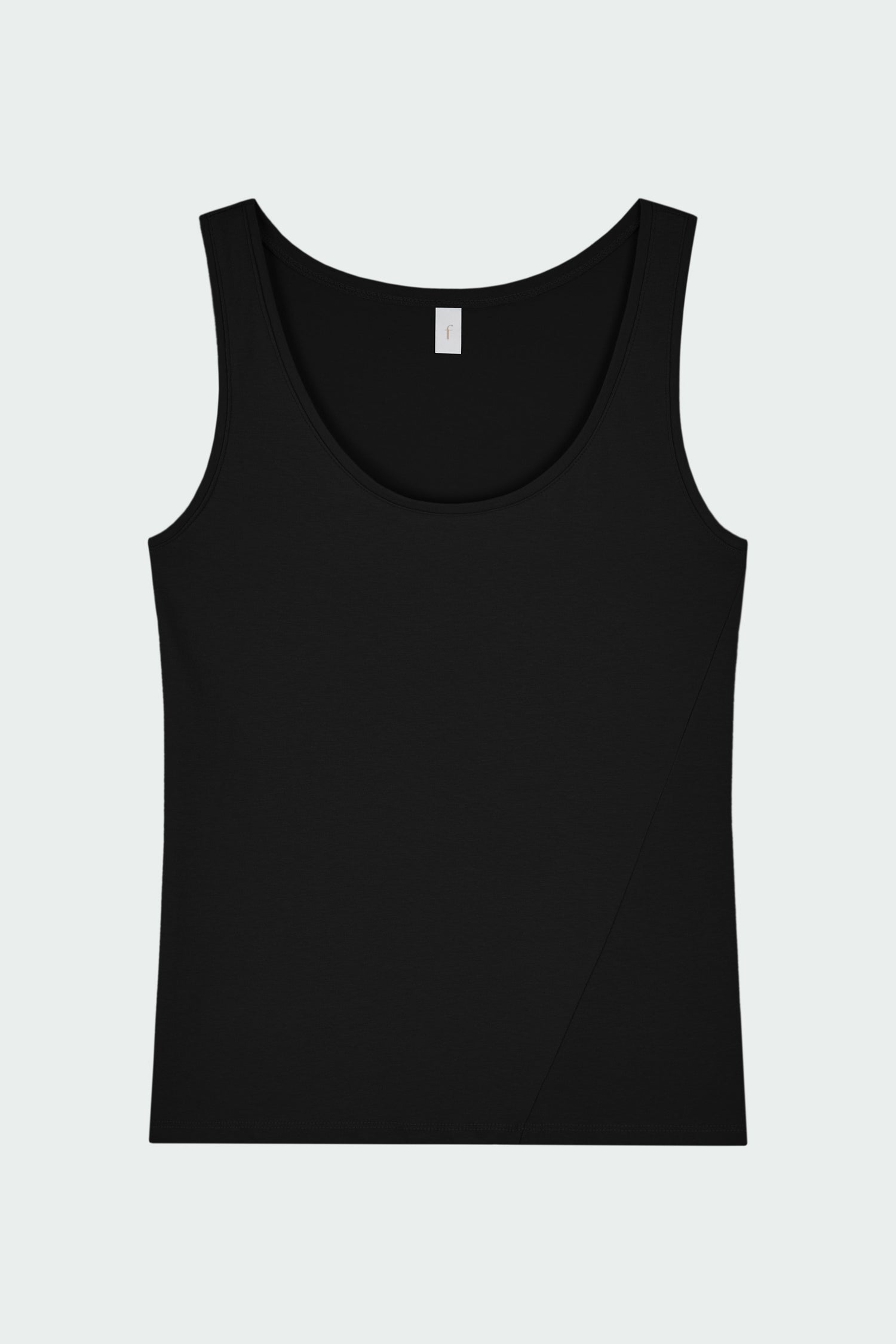 Zoe Tank Top in black, slim-fit stretch cotton tank with scooped neckline and diagonal seam detail for a sleek and minimal silhouette.