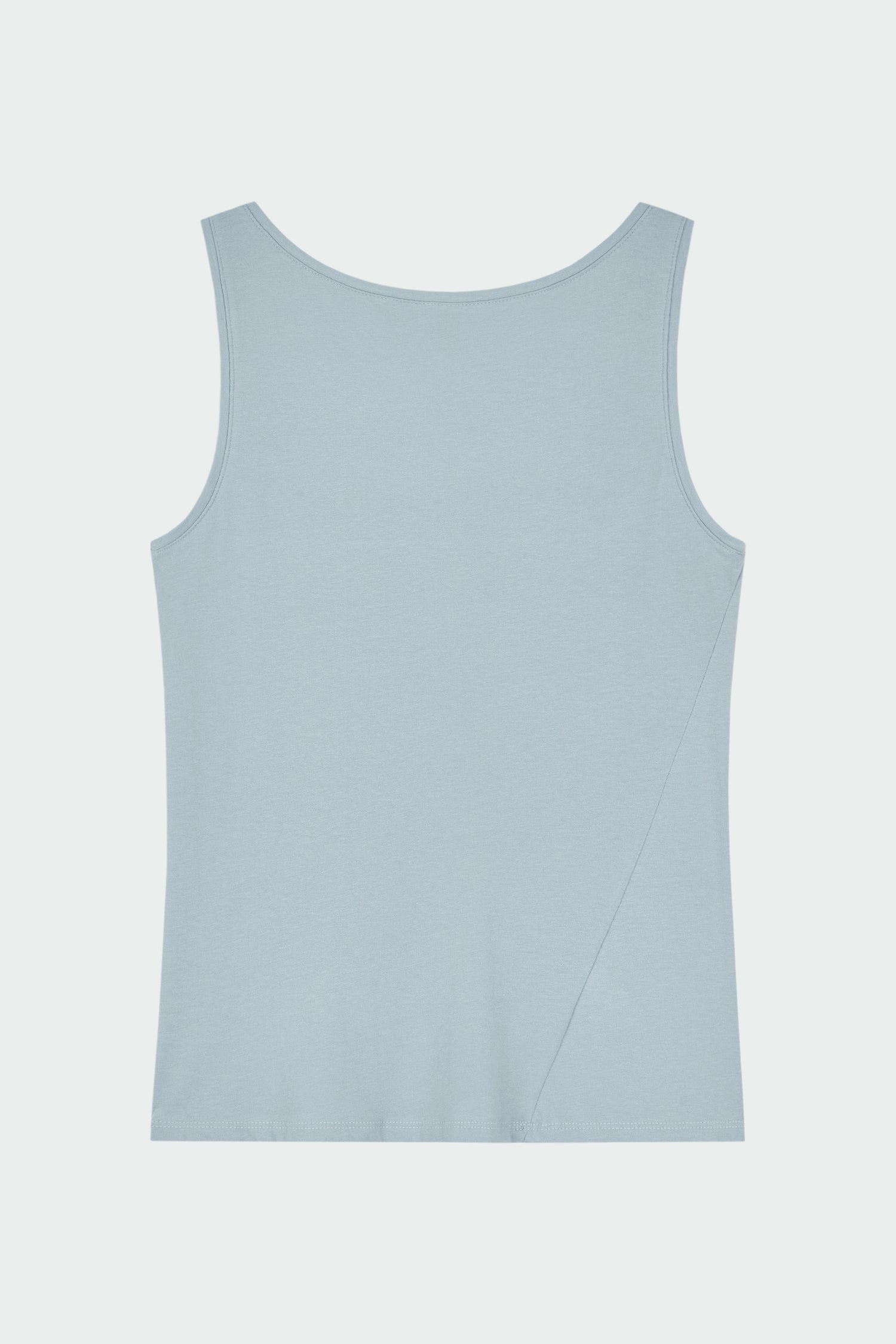 Zoe Tank Top in sky, slim-fit stretch cotton tank with scooped neckline and diagonal seam detail for a sleek and minimal silhouette.