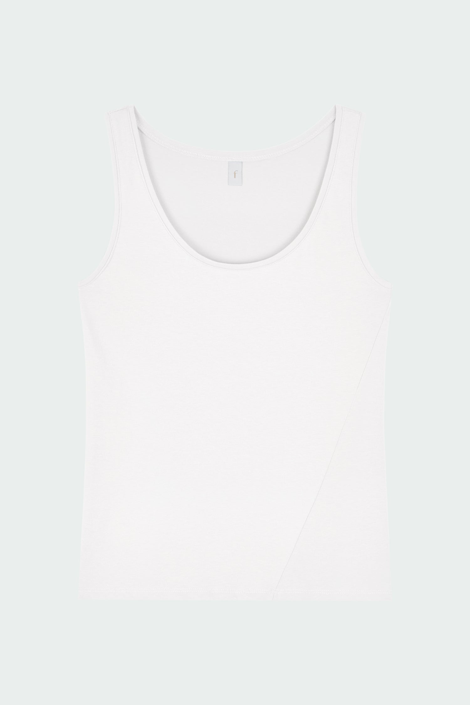 Zoe Tank Top in white, slim-fit stretch cotton tank with scooped neckline and diagonal seam detail for a sleek and minimal silhouette.