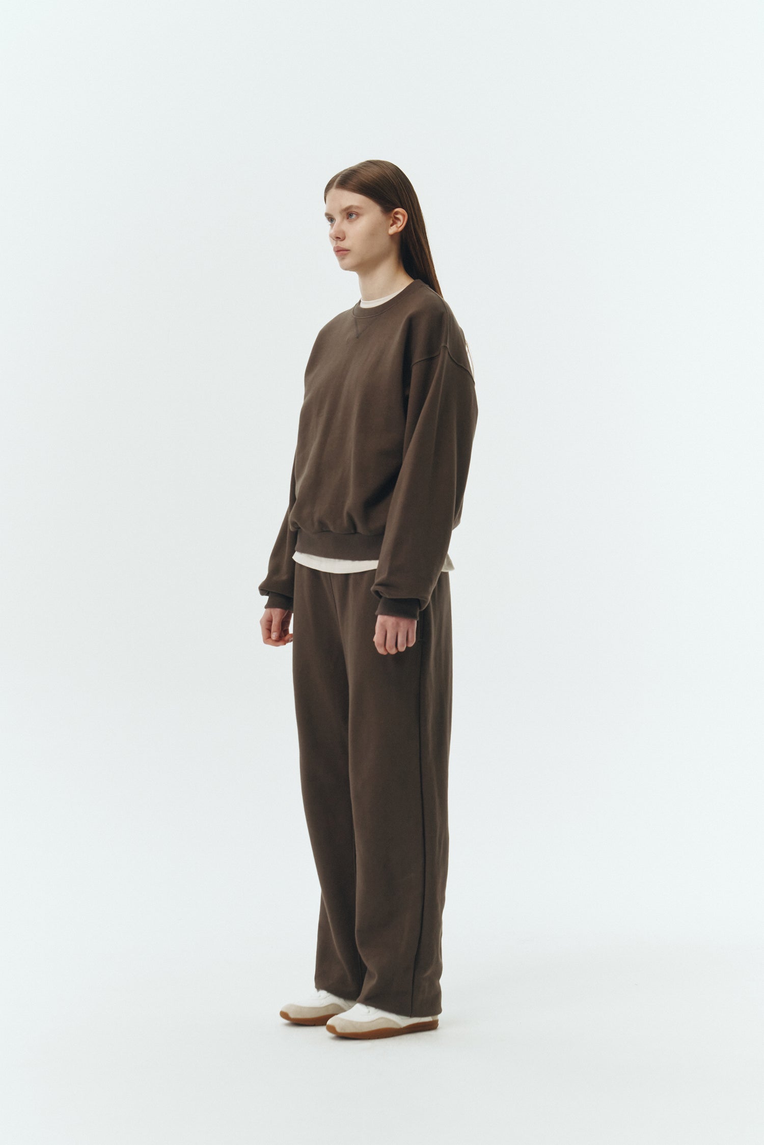 Willow Sweatpants in chocolate, soft French terry cotton with drawstring waistband, side pockets, and elastic cuffs, regular fit, part of a set