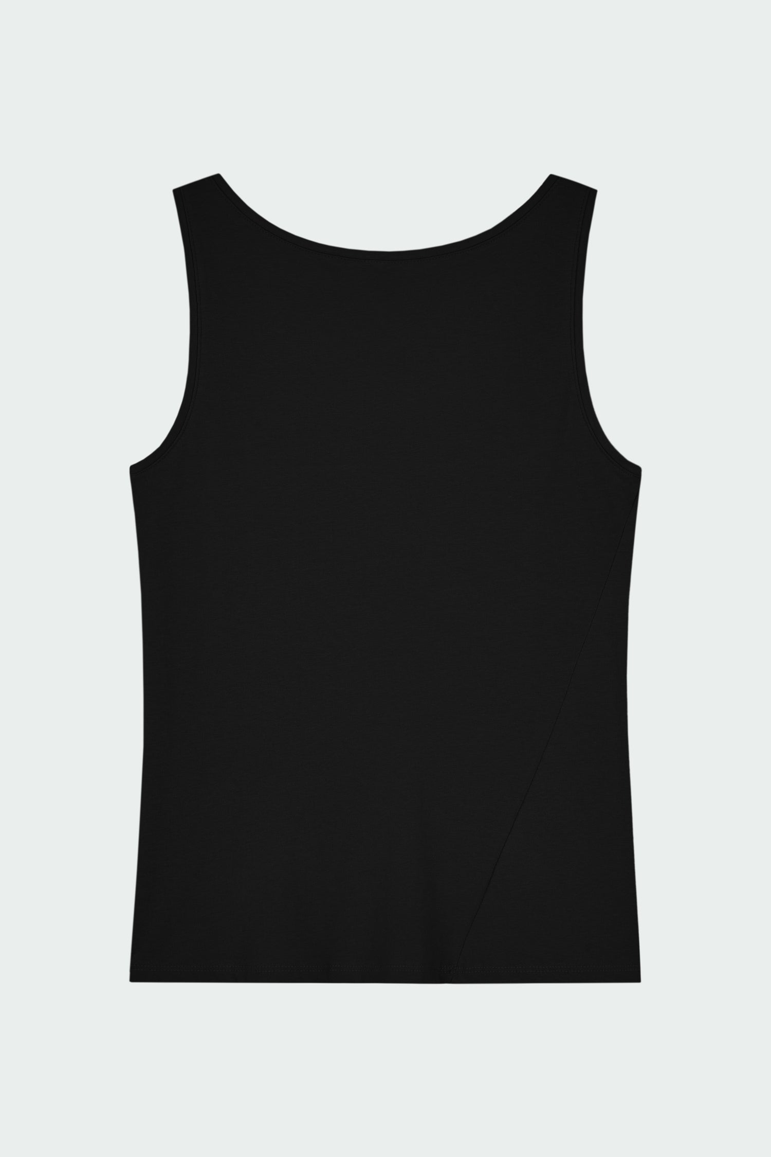 Zoe Tank Top in black, slim-fit stretch cotton tank with scooped neckline and diagonal seam detail for a sleek and minimal silhouette.