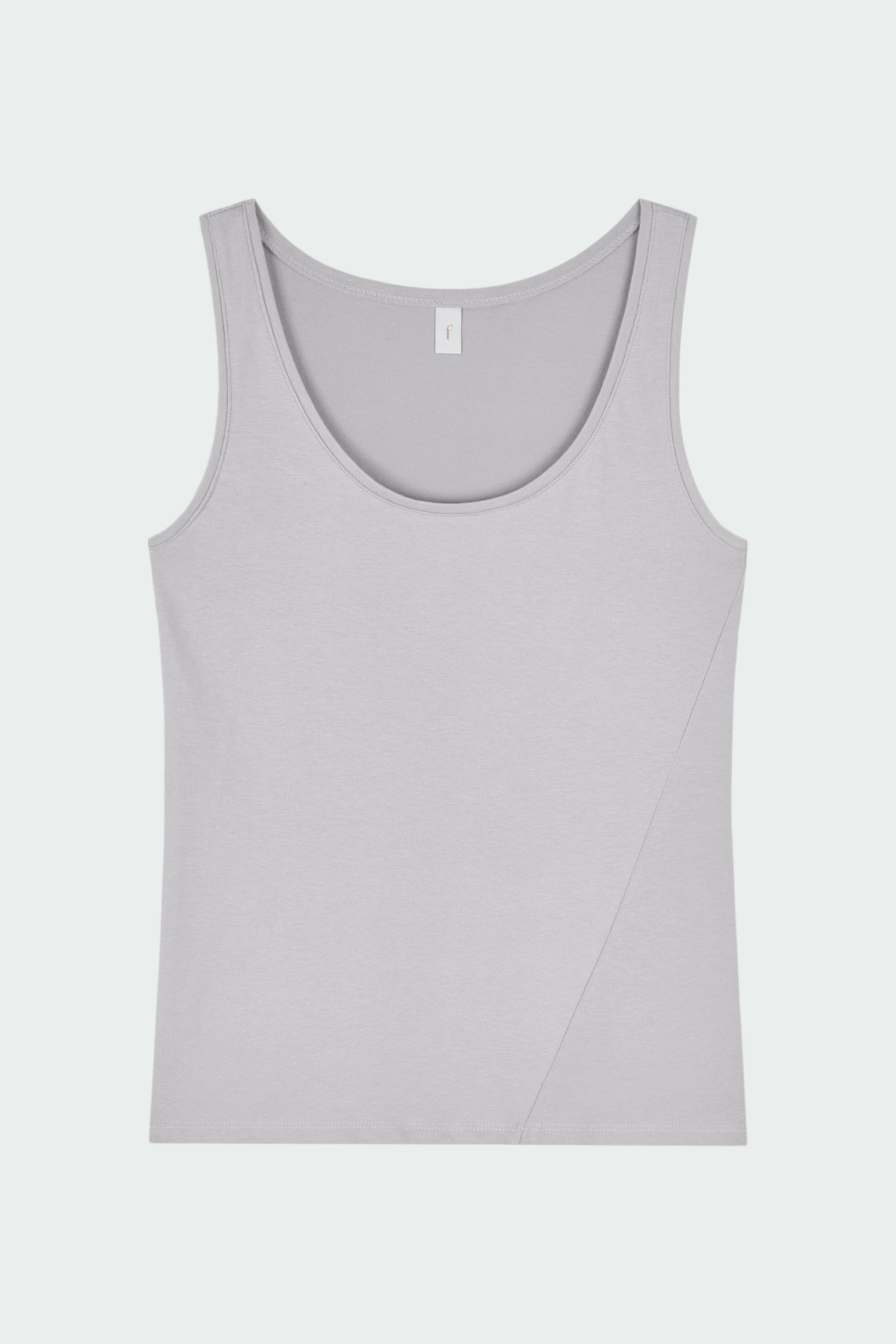Zoe Tank Top in cloud gray, slim-fit stretch cotton tank with scooped neckline and diagonal seam detail for a sleek and minimal silhouette.