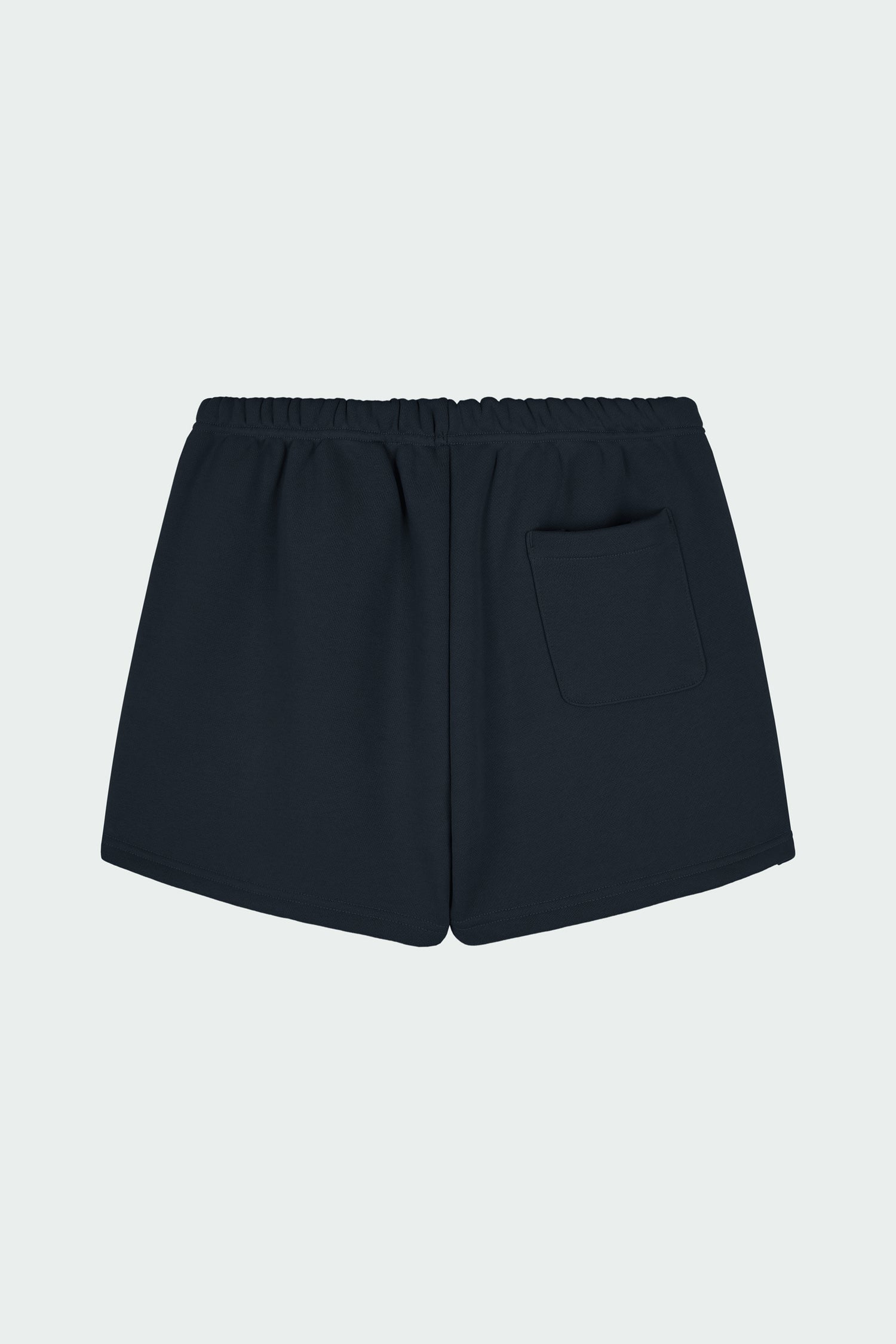 Kaia Shorts in navy, mini-length cotton French terry shorts with an elasticated drawstring waist, side pockets, and back pocket, regular fit, part of a casual set