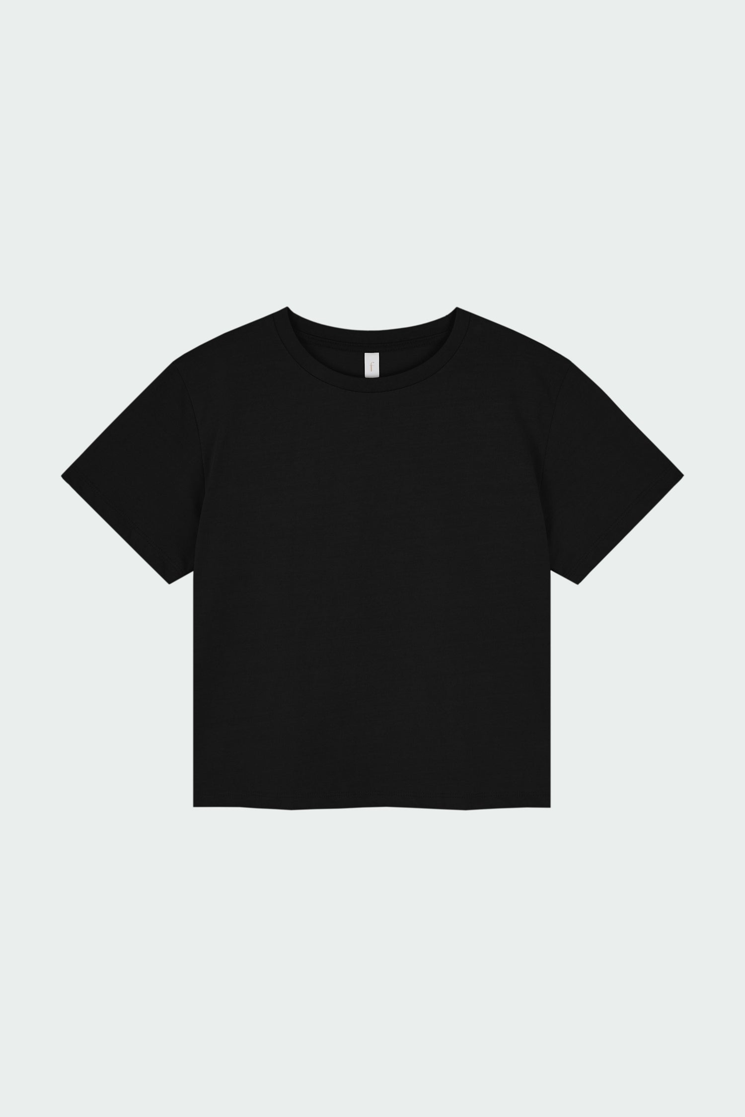 Ivy T-shirt in black, cropped short-sleeve tee in a lightweight cotton-poly blend with crew neck, regular fit, and clean silhouette.