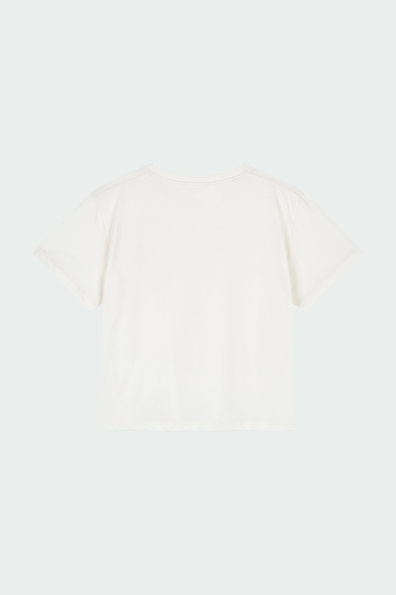 Ivy T-shirt in ivory, cropped short-sleeve tee in a lightweight cotton-poly blend with crew neck, regular fit, and clean silhouette.