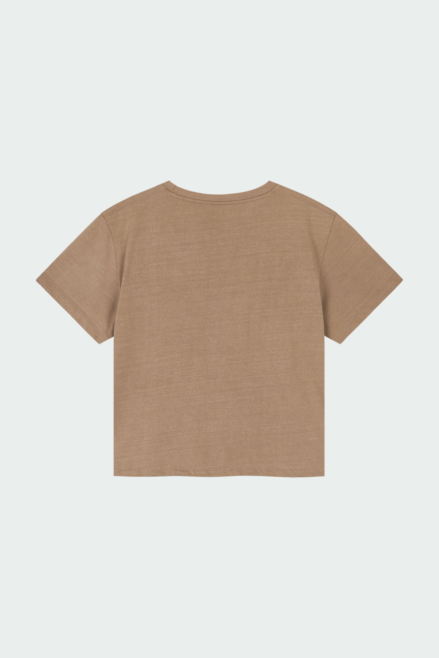 Ivy T-shirt in soft brown, cropped short-sleeve tee in a lightweight cotton-poly blend with crew neck, regular fit, and clean silhouette.