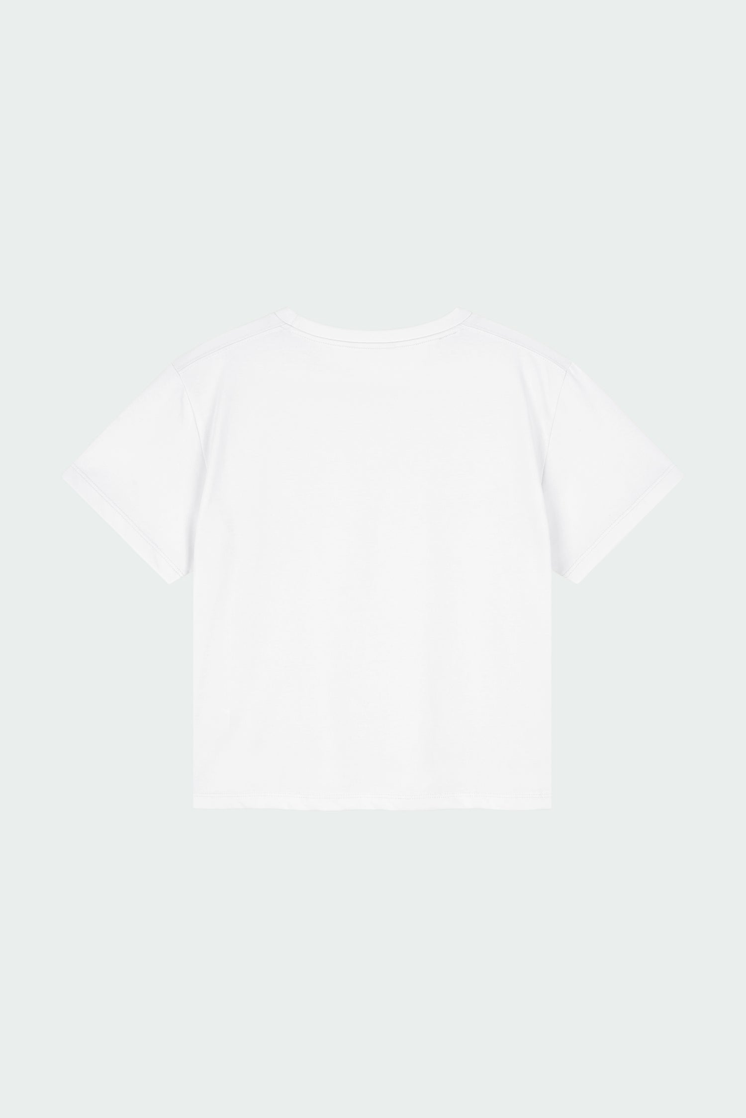 Ivy T-shirt in white, cropped short-sleeve tee in a lightweight cotton-poly blend with crew neck, regular fit, and clean silhouette.