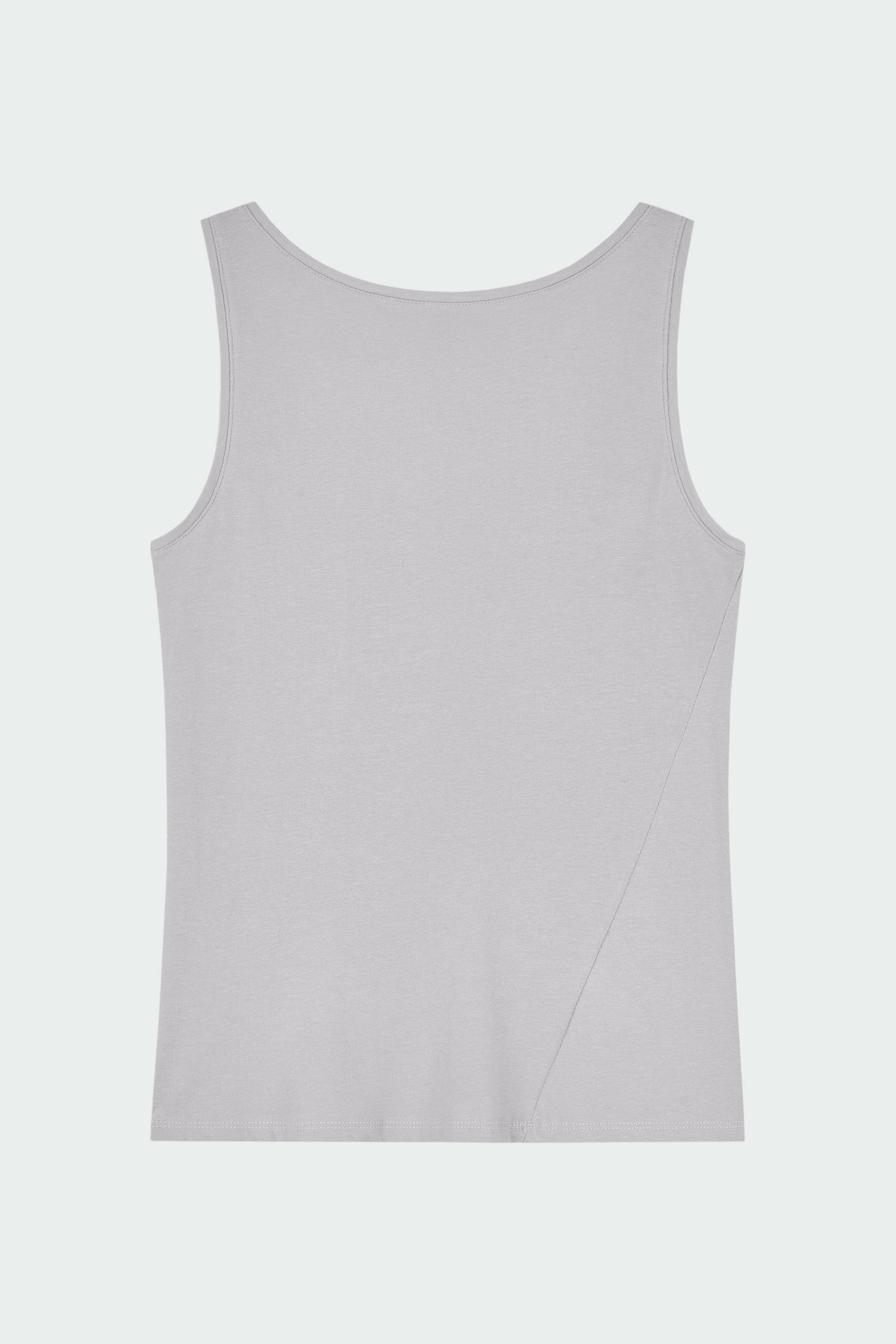 Zoe Tank Top in cloud gray, slim-fit stretch cotton tank with scooped neckline and diagonal seam detail for a sleek and minimal silhouette.