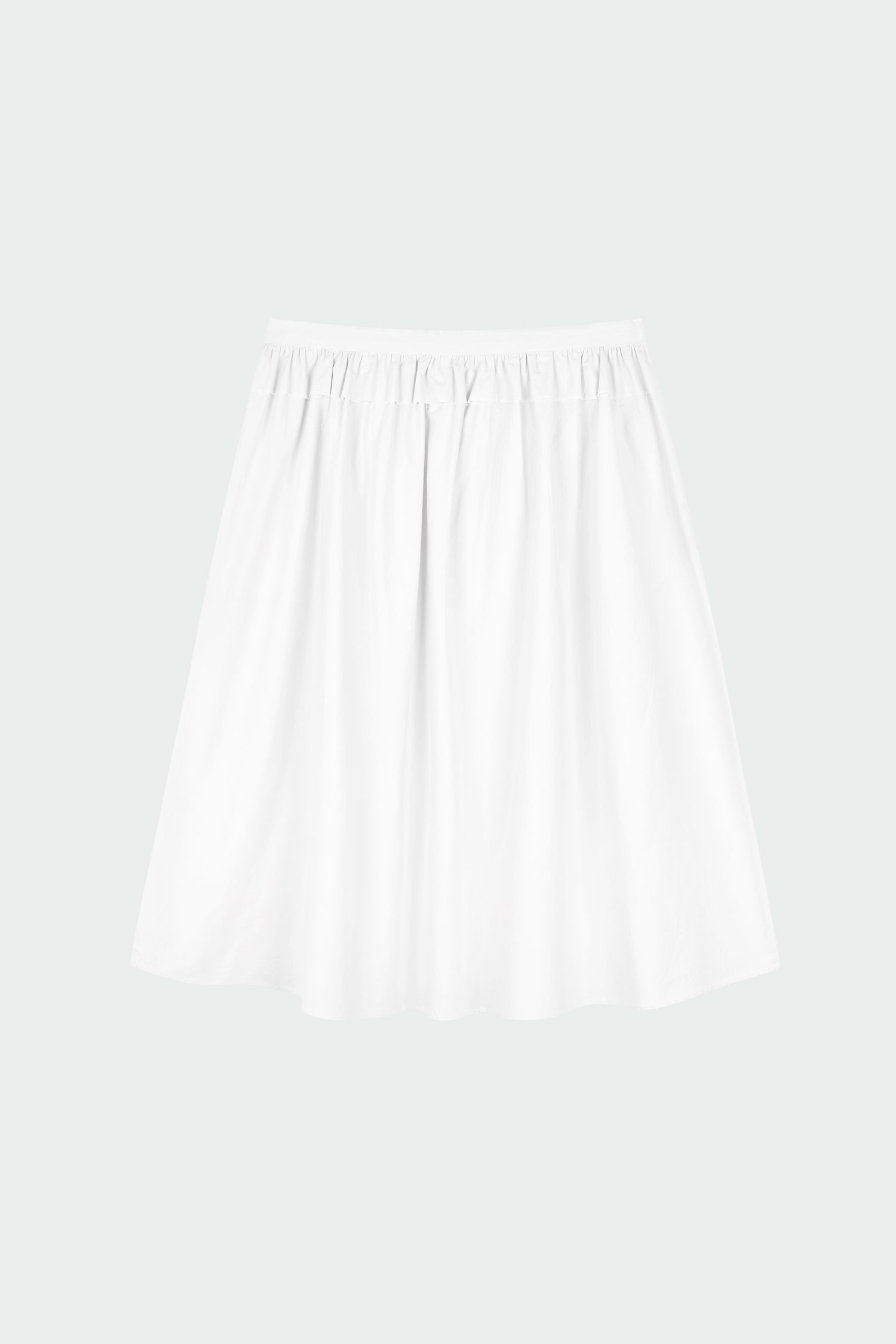Maryam Skirt in sky, a midi cotton skirt with shirred waistband, drawstring detail, side pockets, and a softly flared silhouette