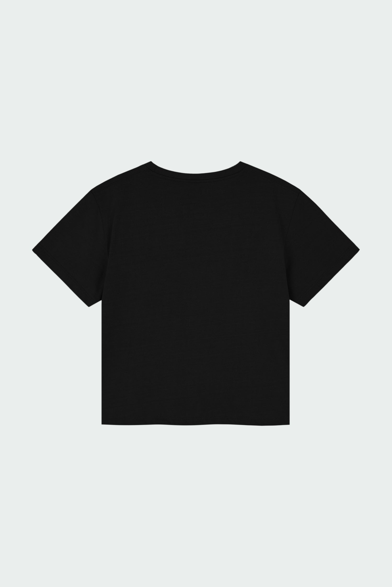 Ivy T-shirt in black, cropped short-sleeve tee in a lightweight cotton-poly blend with crew neck, regular fit, and clean silhouette.
