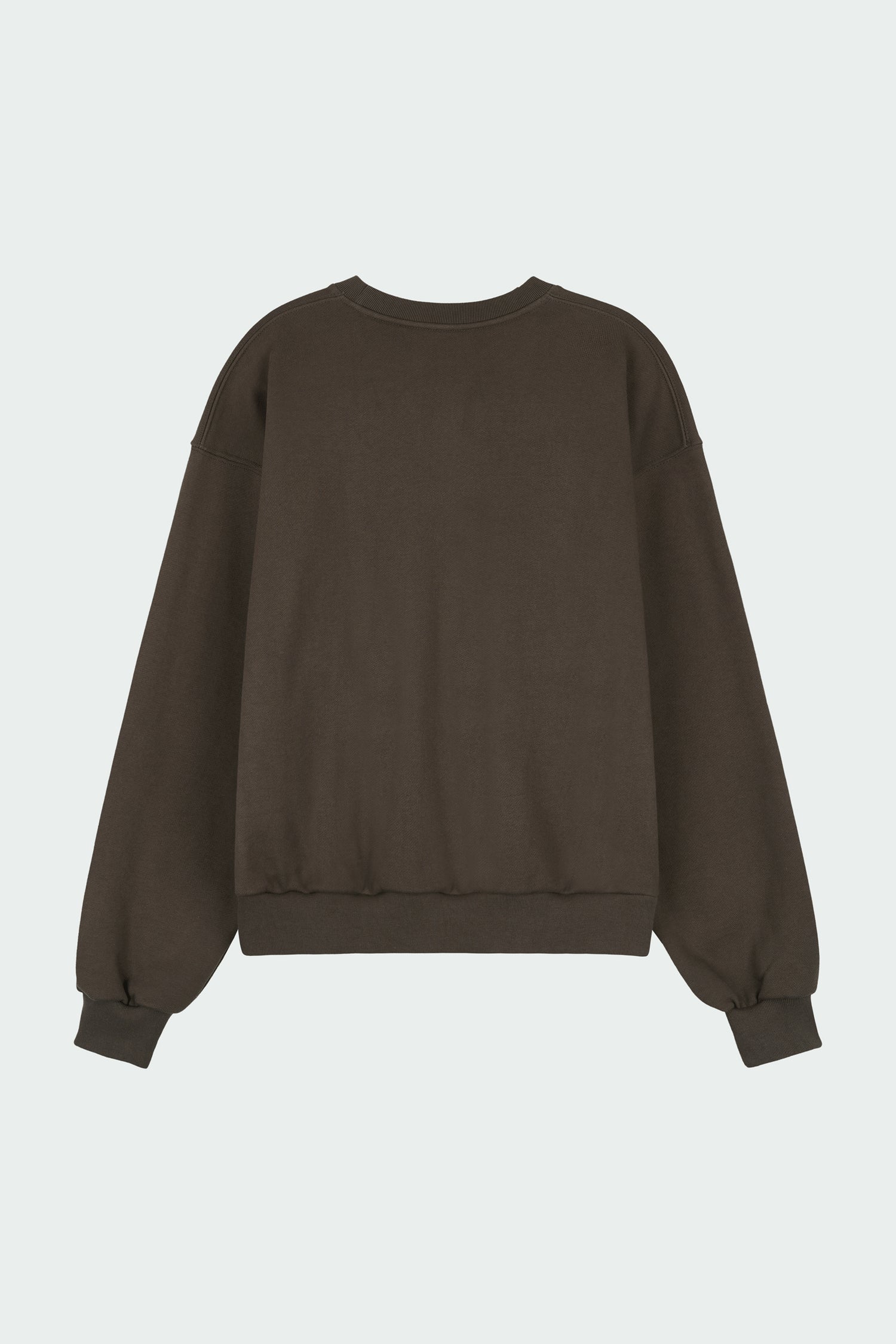 Willow Sweatshirt in chocolate, cotton French terry pullover with crew neck, V-stitch detail, ribbed trims, and a relaxed silhouette.