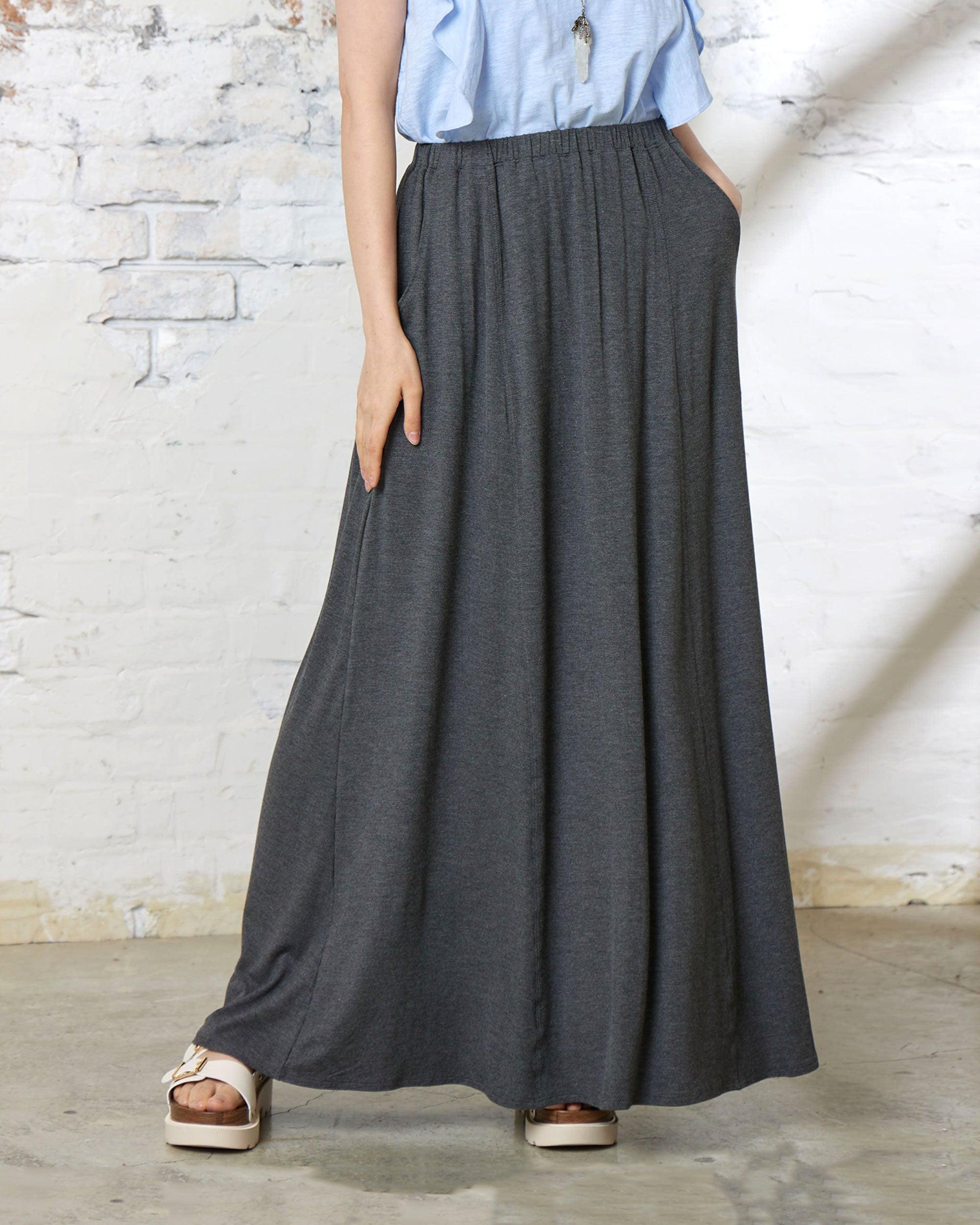 Soft Lightweight Flowy Maxi Skirt - 2T Charcoal