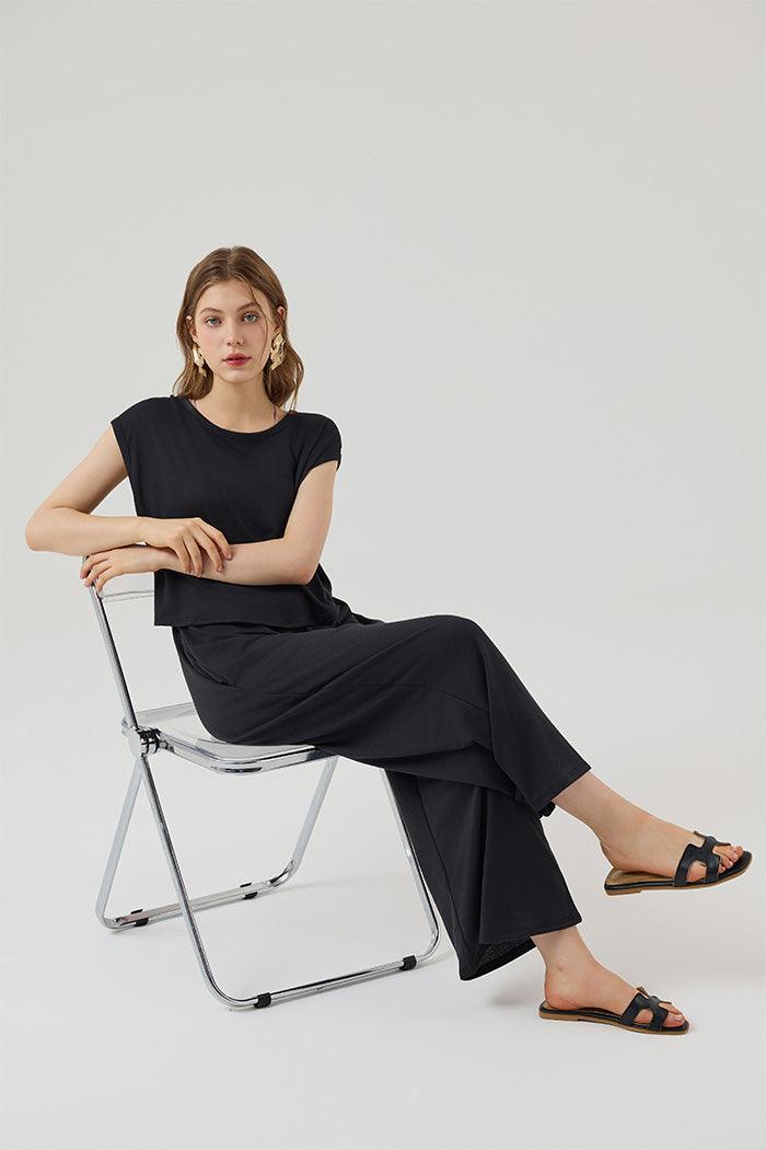 Open Front Wide Leg Jumpsuit - Black