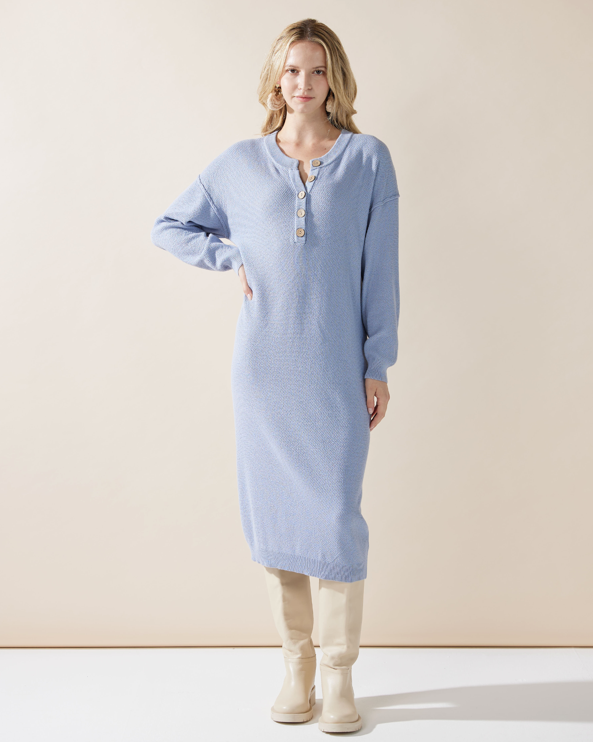 Light Blue Midi Sweater Dress for Women