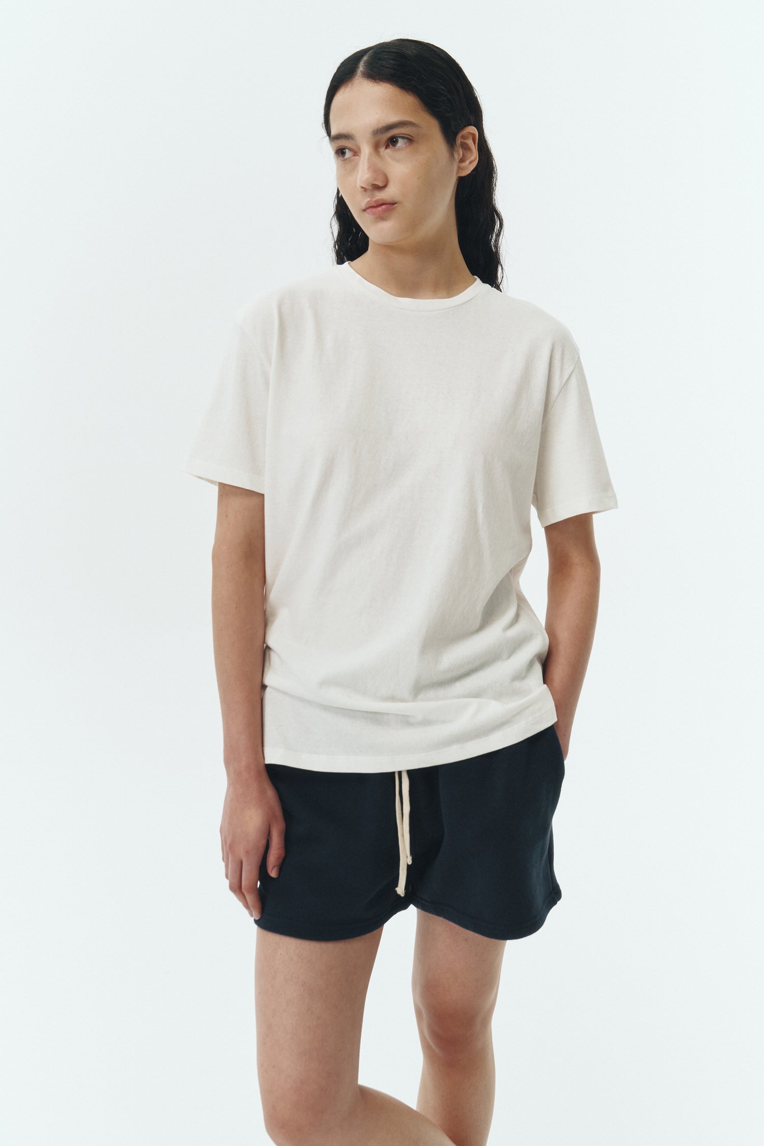 Lara T-shirt in washed white, a relaxed-fit lightweight cotton tee with a crew neck and short sleeves for breathable daily wear.