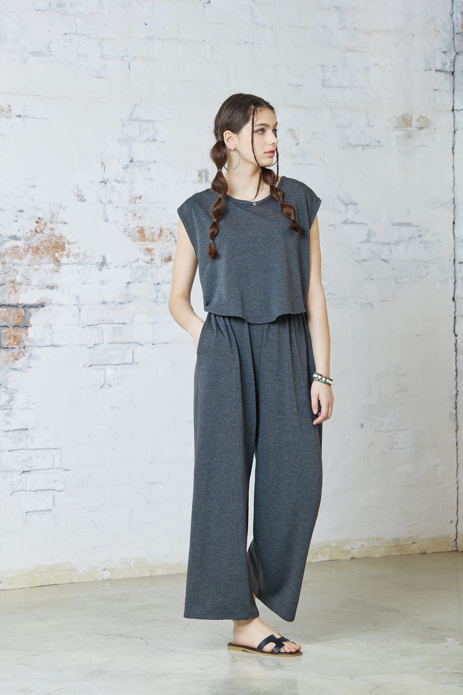 Open Front Wide Leg Jumpsuit