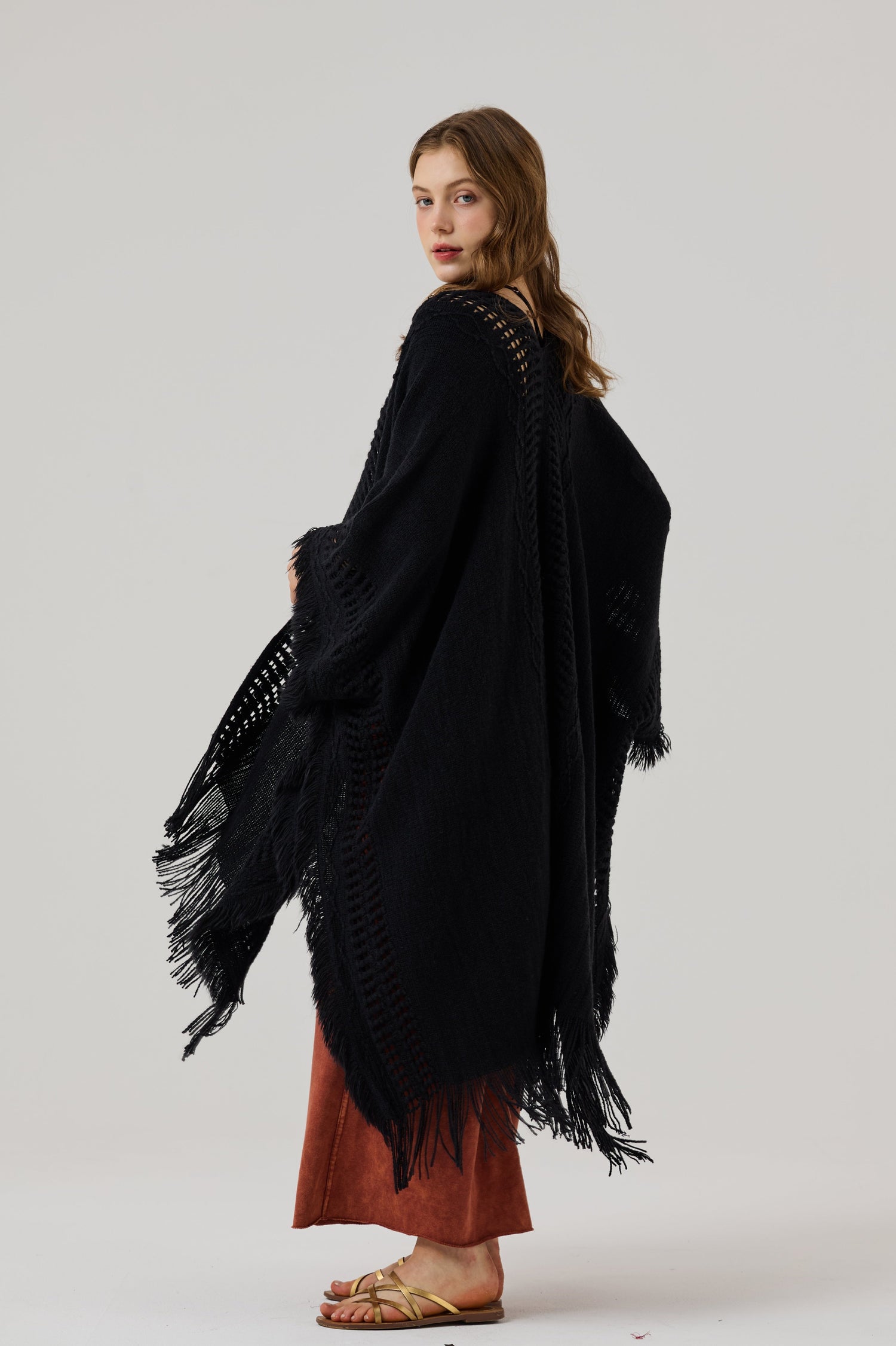 Fringe Ruana Style Shawl Cardigan