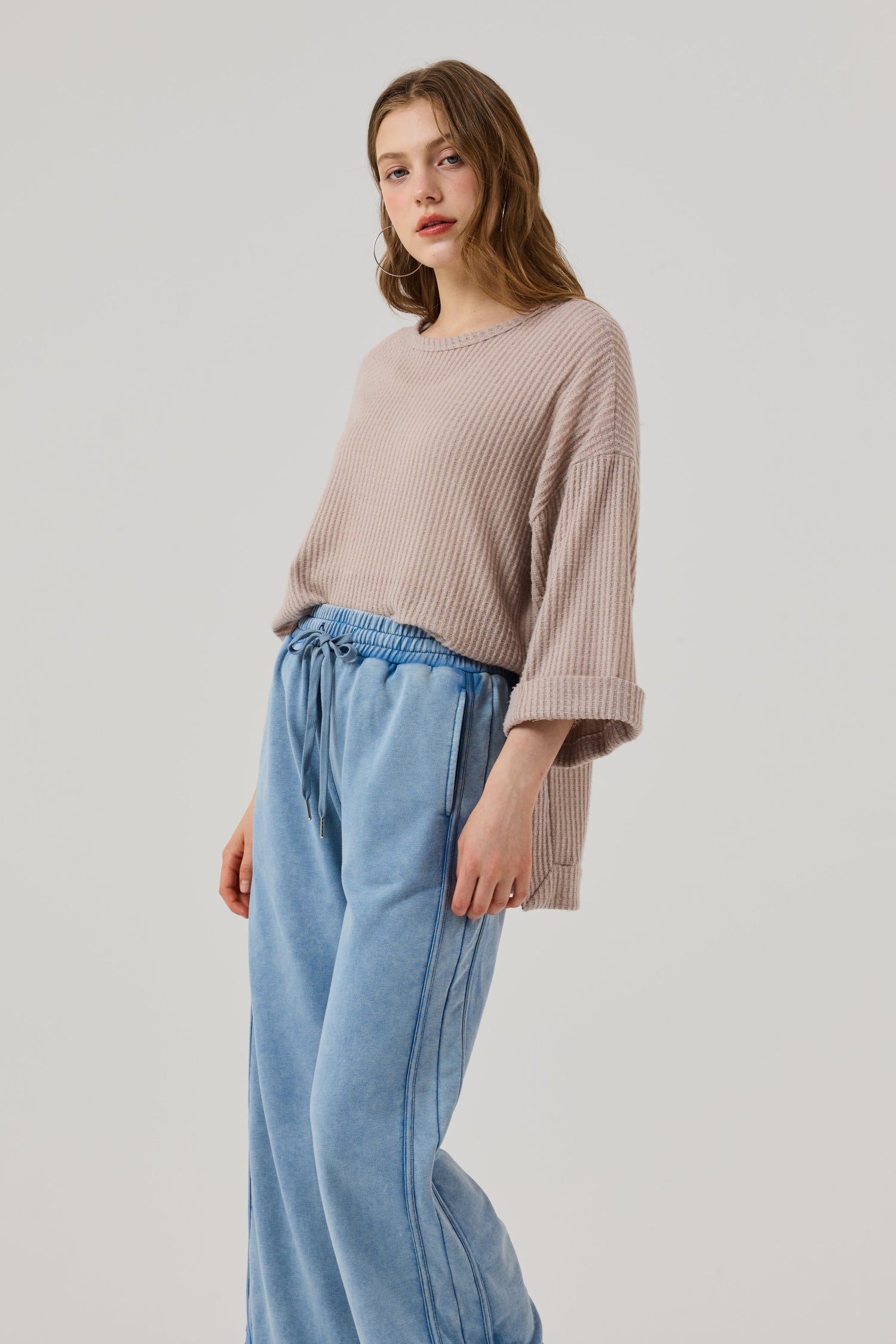 Oversized Waffle Knit Top - Mushroom