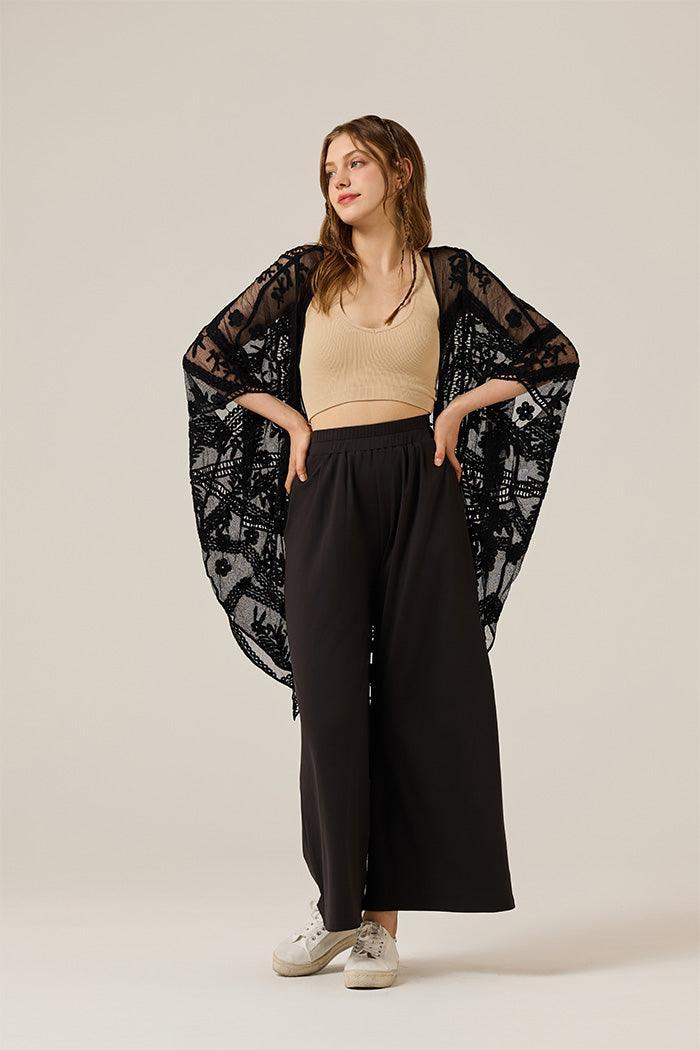 Women's Elastic Waisted Stretch Knit Wide Leg Palazzo Yoga Pants with Pockets