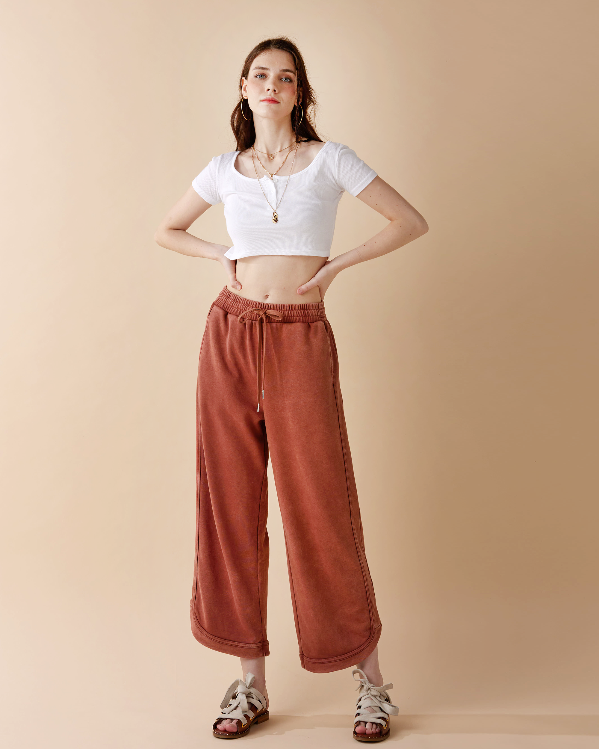 Rust Washed Terry Knit Crop Pants
