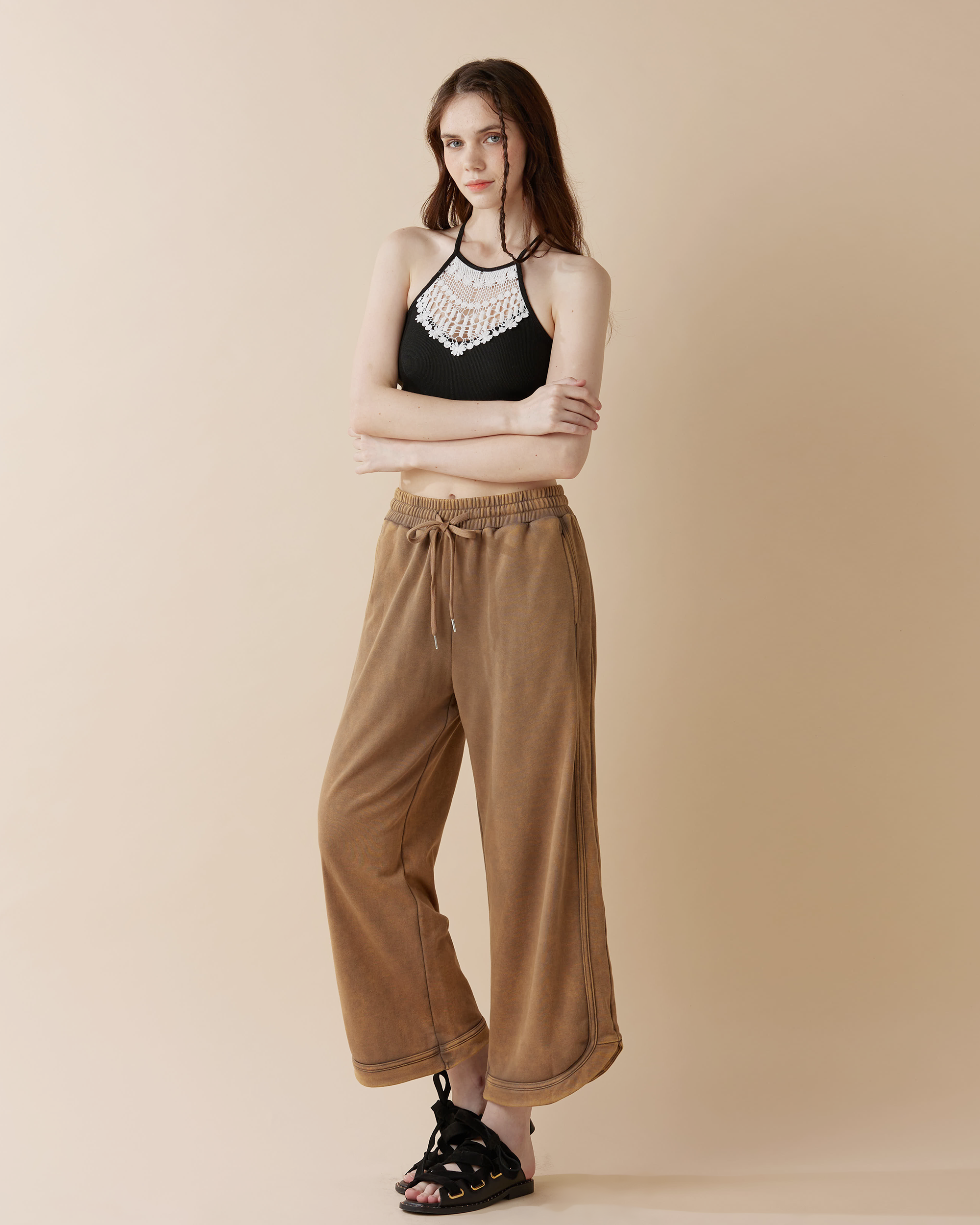 Sand Washed Terry Knit Crop Pants