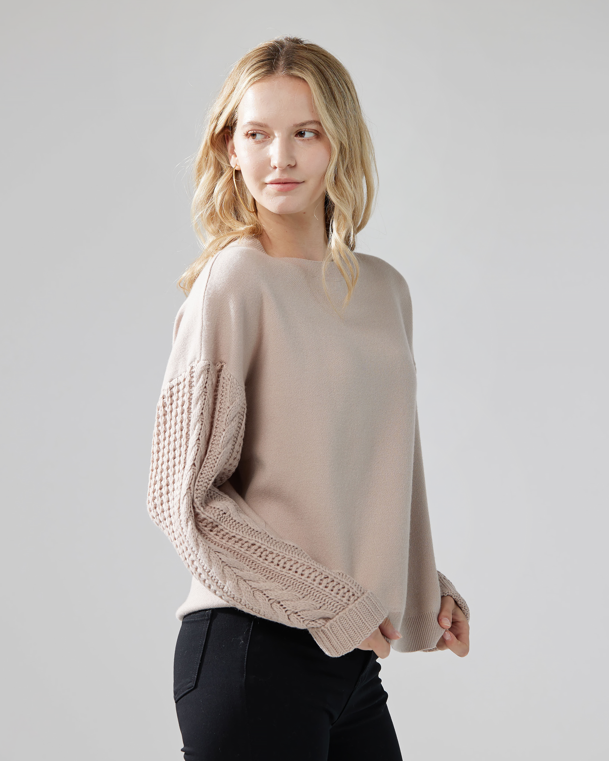 Taupe Cable Knit Sweater Sale