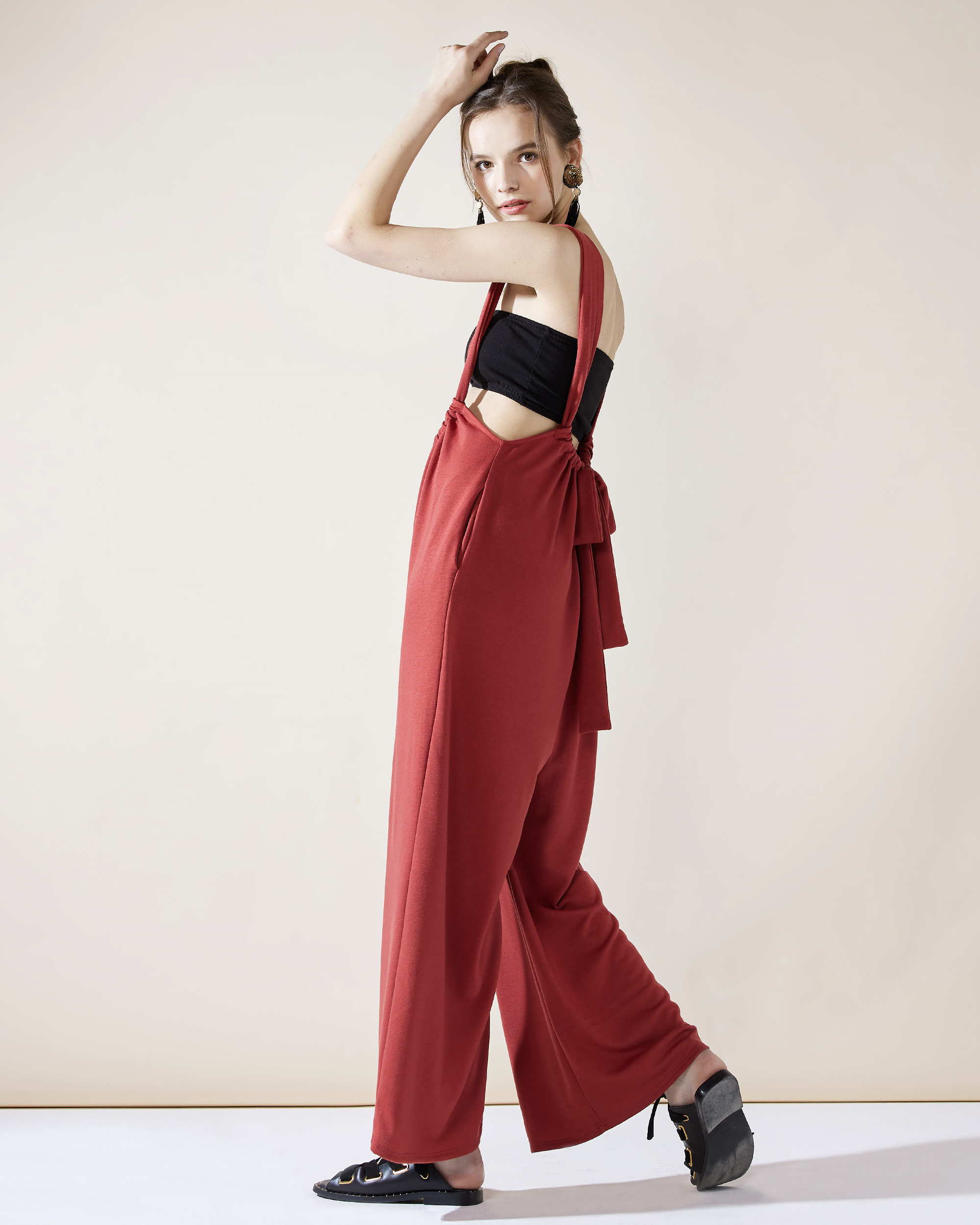 Marsala Gathered Suspender Pants for You