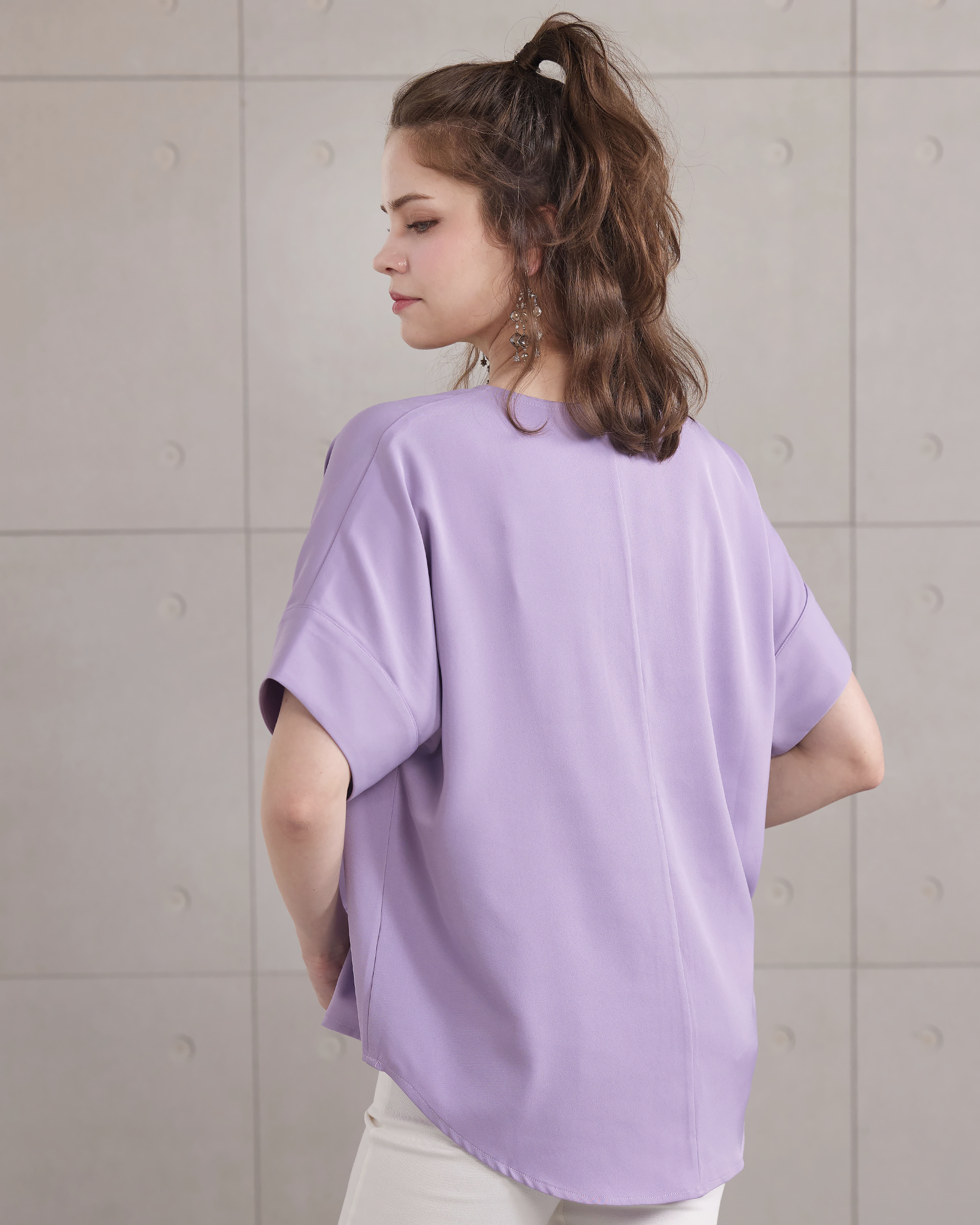V-Neck Dolman Short Sleeve Top - Lilac