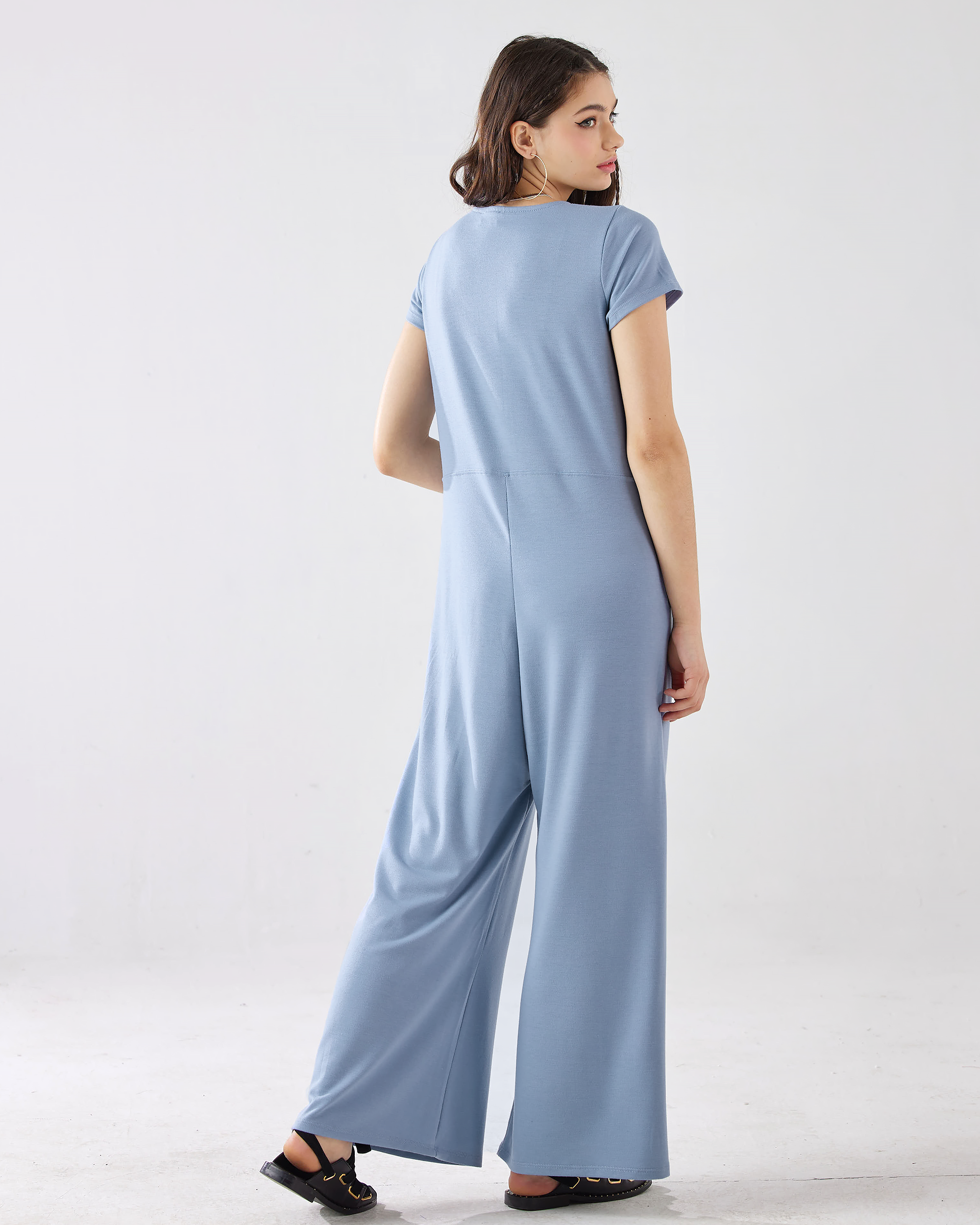 Dream Blue Jumpsuit: Button-Up Elegance