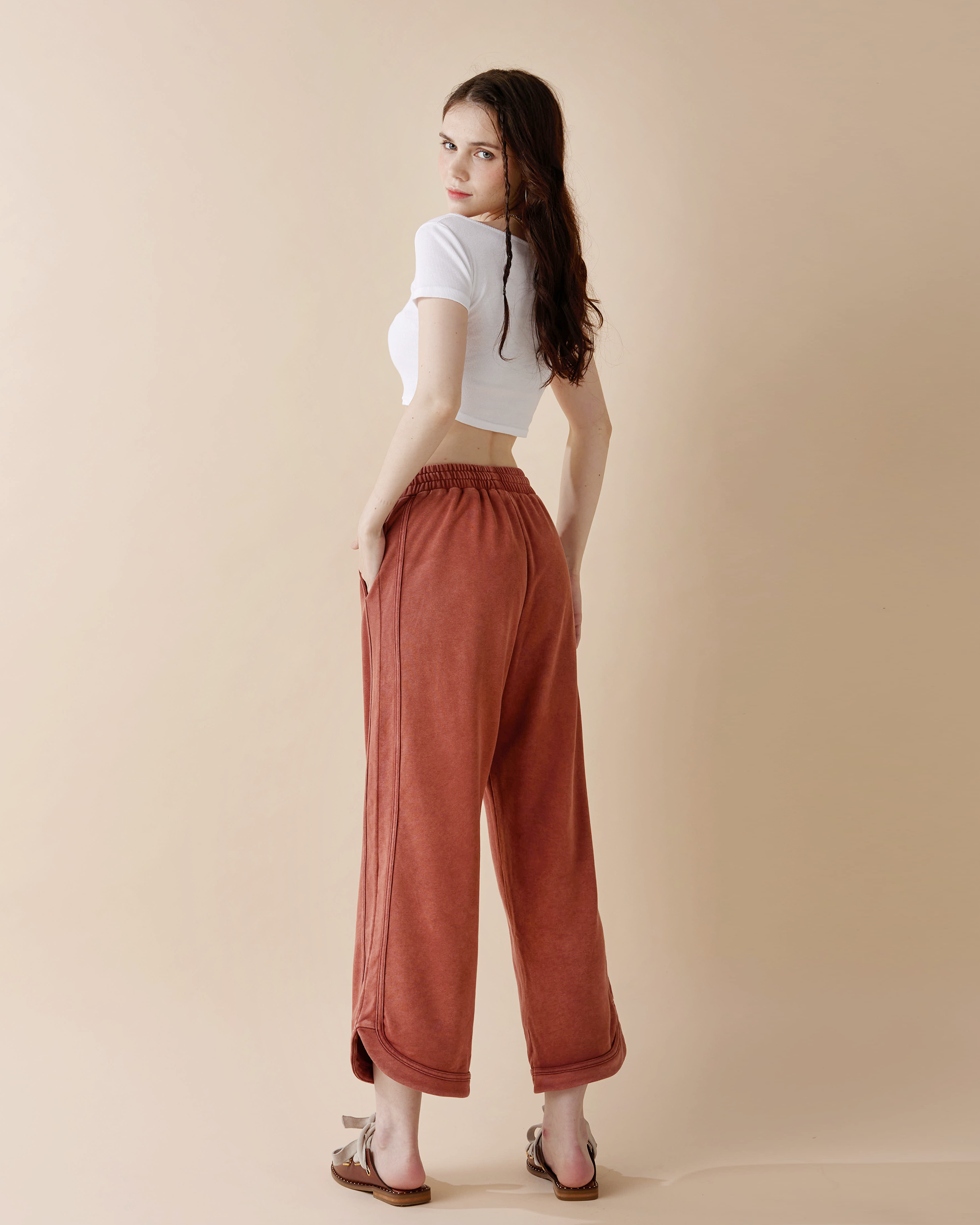 Rust Washed Terry Knit Crop Pants
