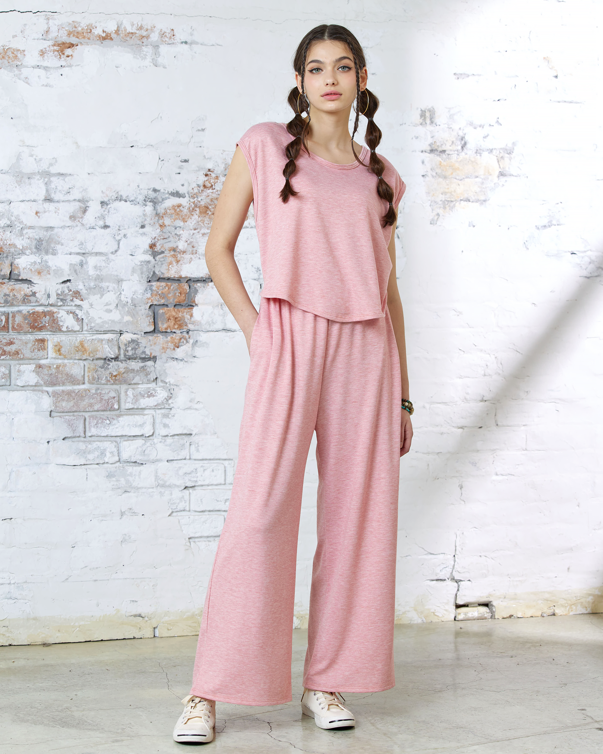 Heather Old Rose Open Front Wide Leg Jumpsuit