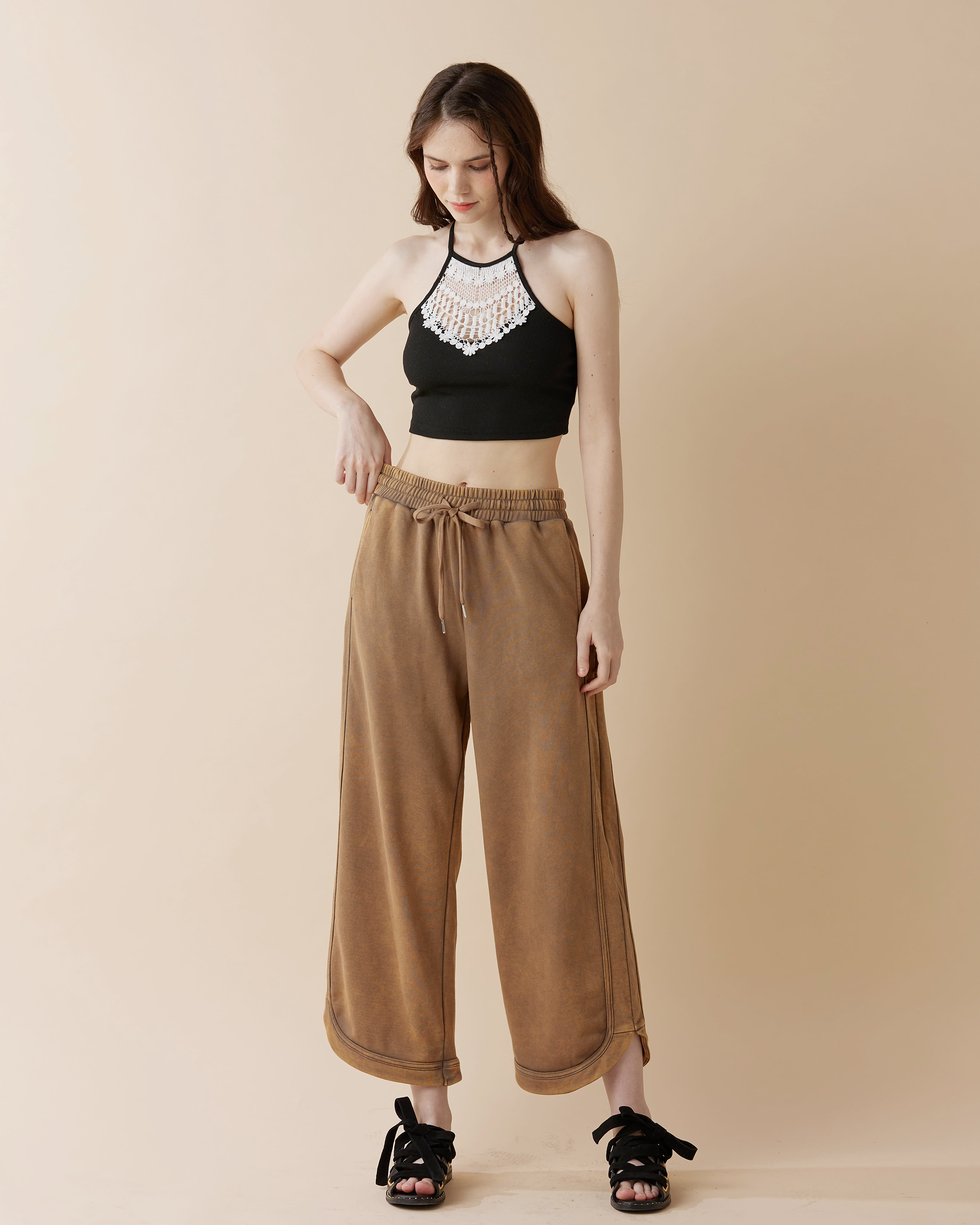 Sand Washed Terry Knit Crop Pants