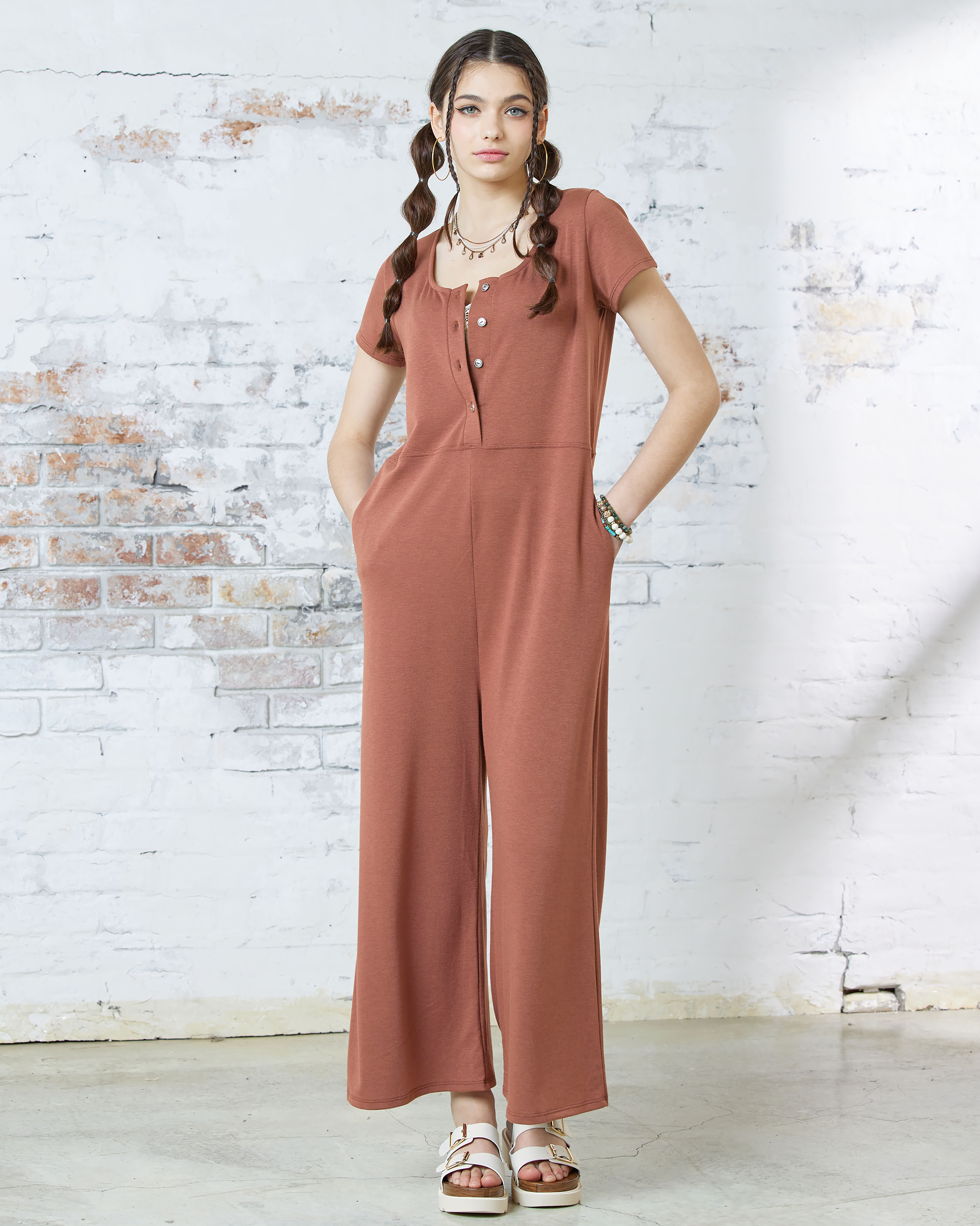 Coconut Shell Jumpsuit: Button-Up Style