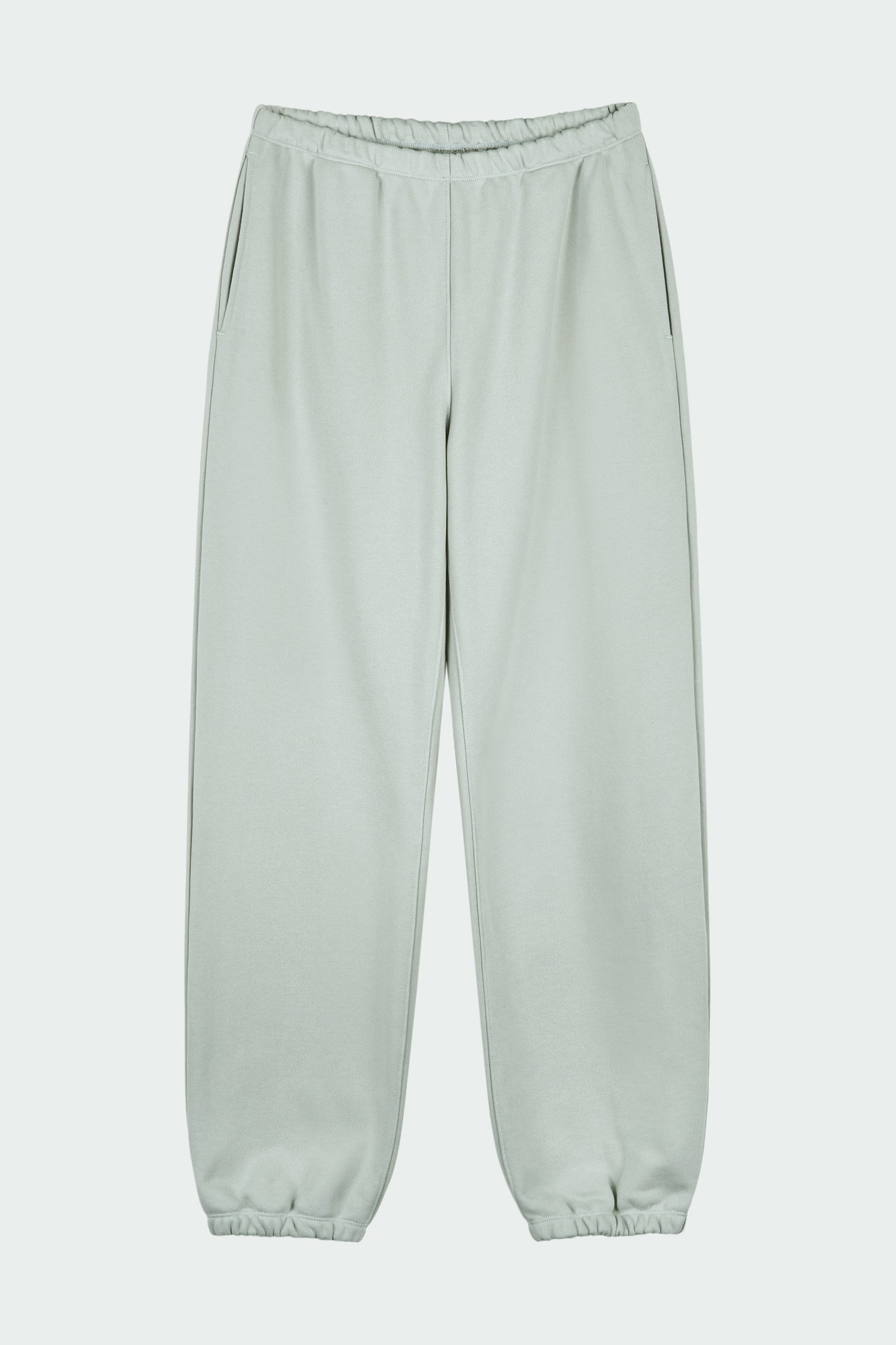 Willow Sweatpants in pistachio, soft French terry cotton with drawstring waistband, side pockets, and elastic cuffs, regular fit, part of a set
