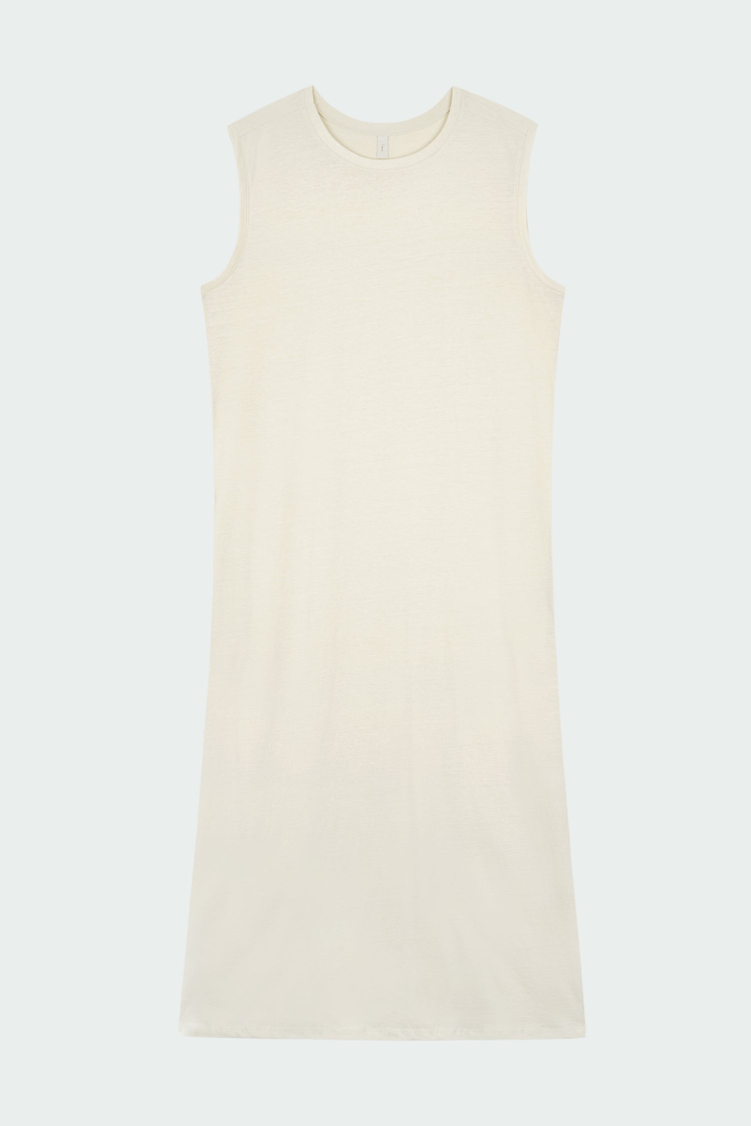 Jade Dress in cream, a sleeveless knit cotton midi dress with side pockets, designed for breathable summer comfort