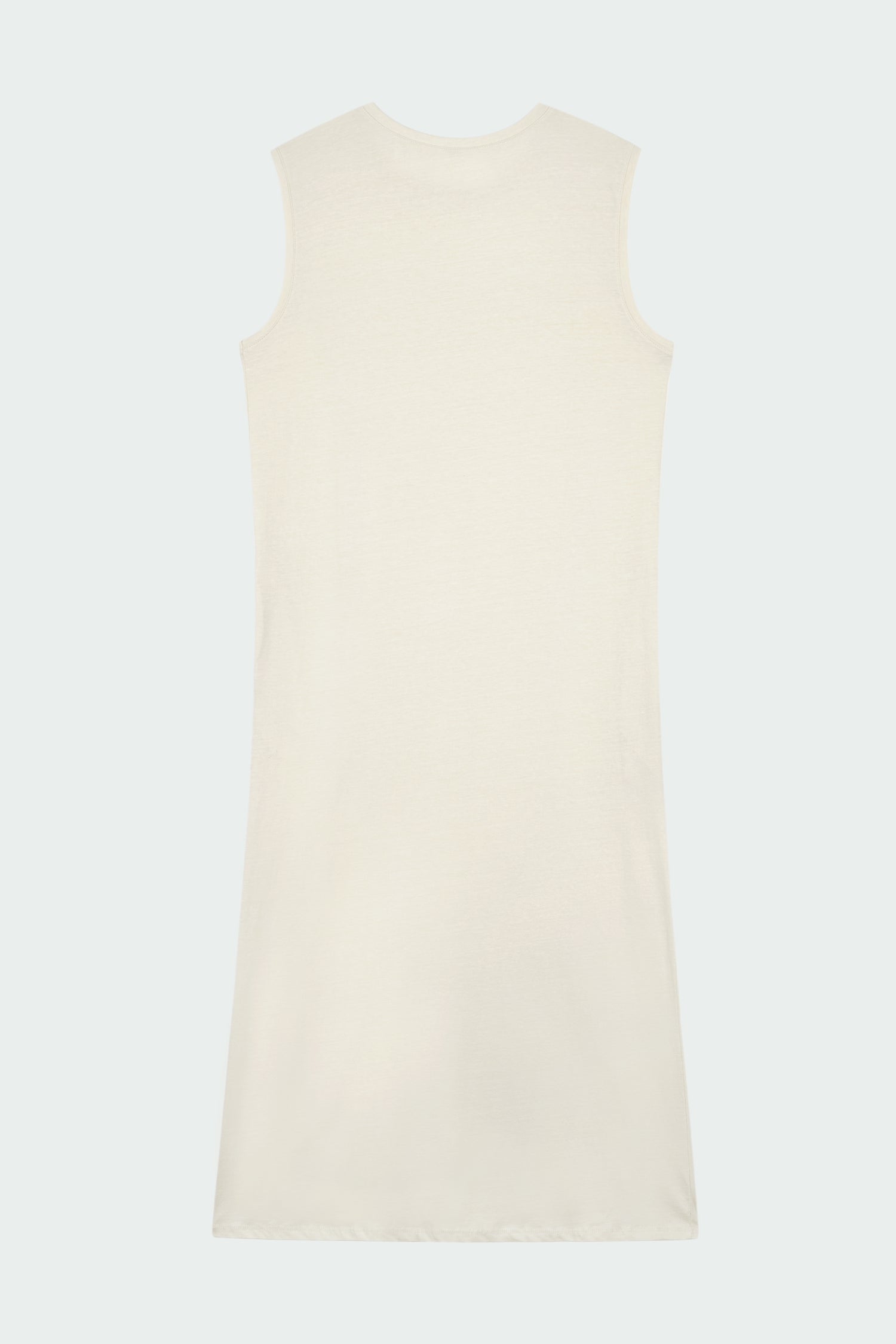 Jade Dress in cream, a sleeveless knit cotton midi dress with side pockets, designed for breathable summer comfort